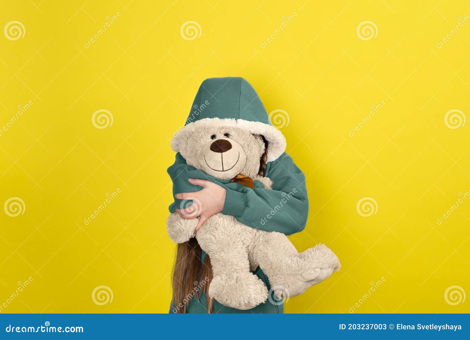 Teen Beautiful Girl Hugs and Hide Behind Big Teddy Bear Stock ...