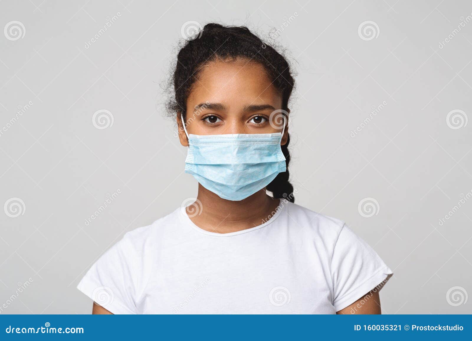 Teen Black Girl with Protective Face Mask Stock Image - Image of grey ...