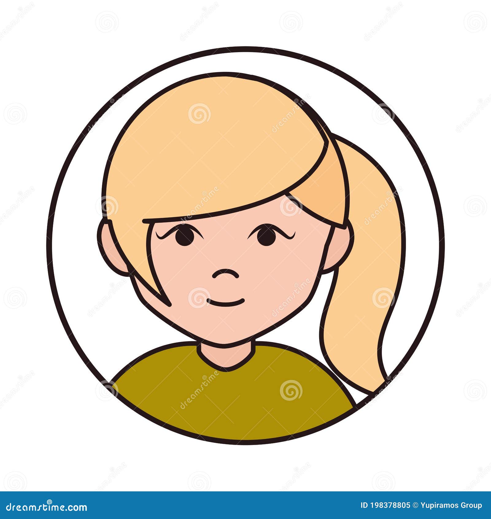 Teen Blonde Ponytail Hair Cartoon, Round Line Icon Stock Vector ...