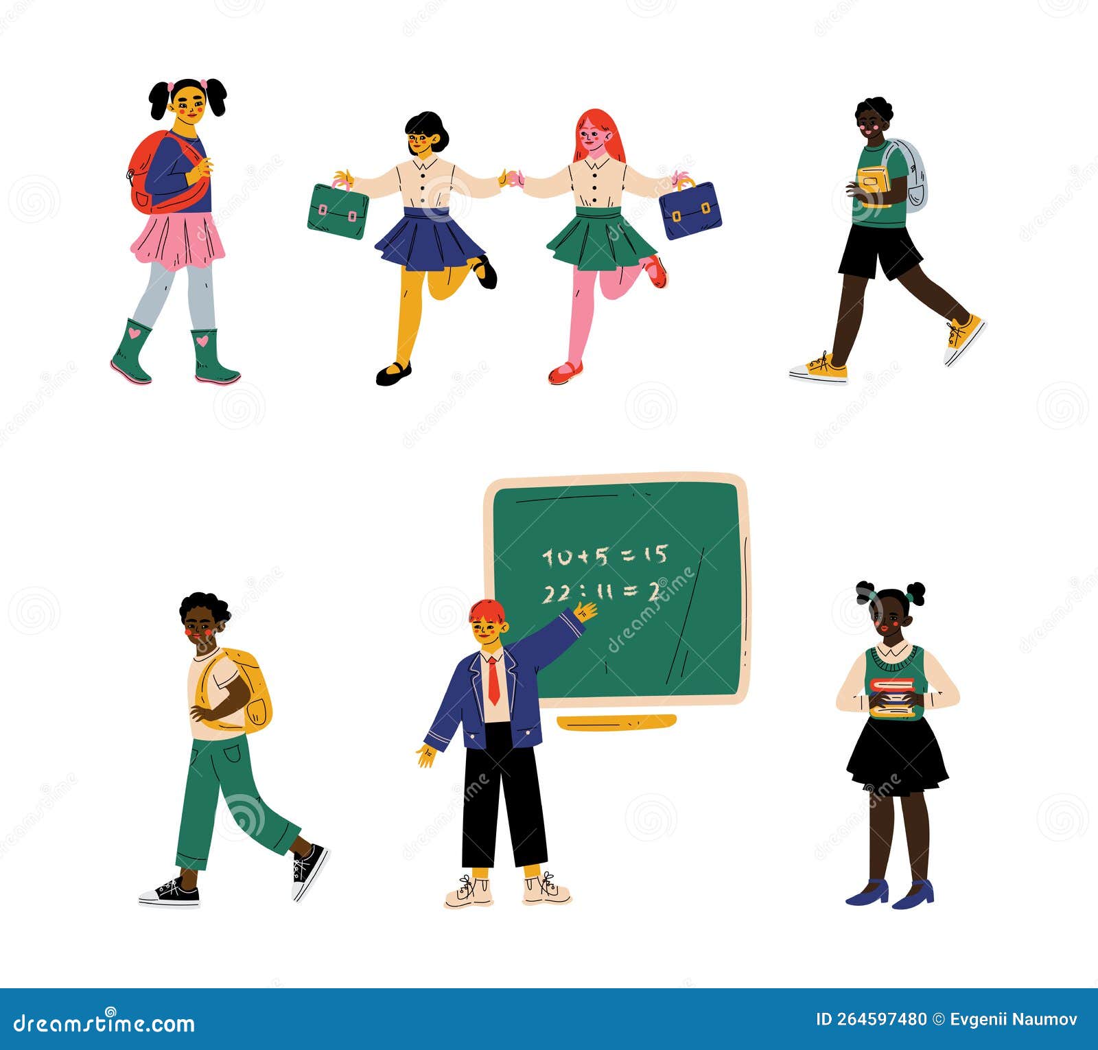 Teen Boy And Girl Going To School And Having Lesson Vector Set Stock teen-boy-and-girl-going-to-school-and-having-lesson-vector-set-stock