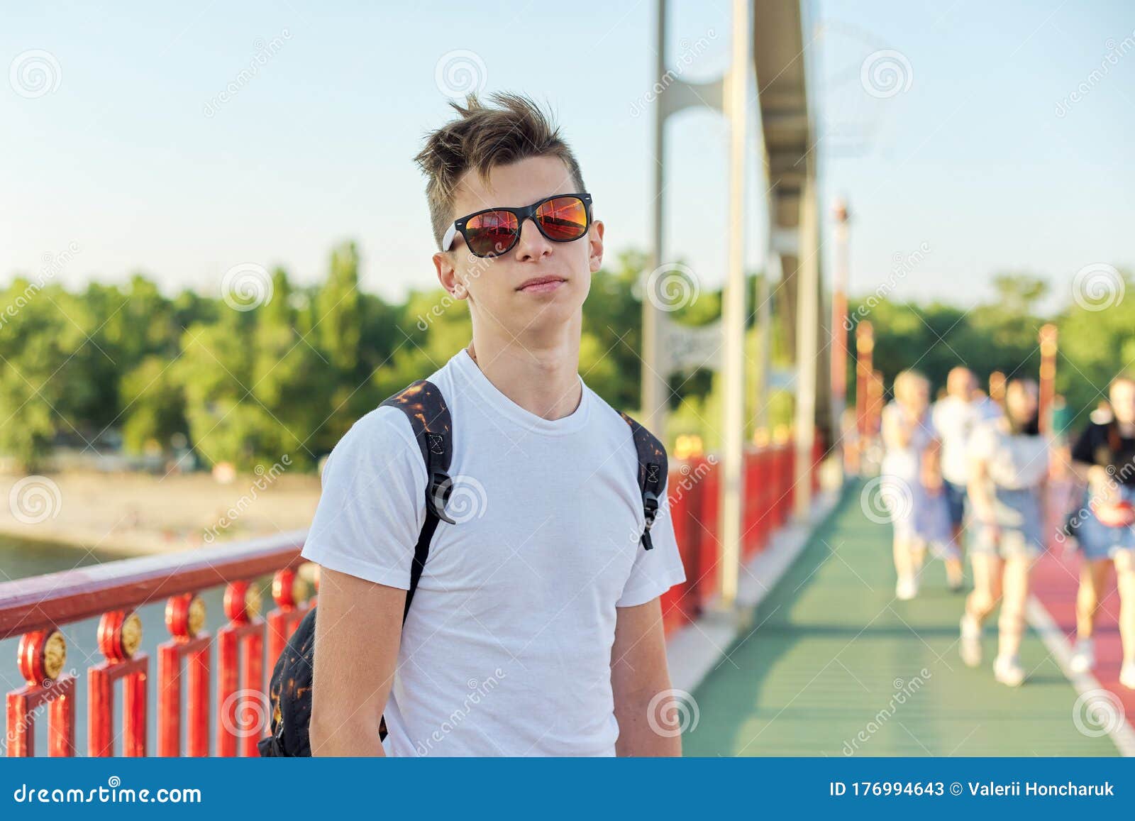Teen Boy 15 Years Old with Fashionable Hairstyle Sunglasses