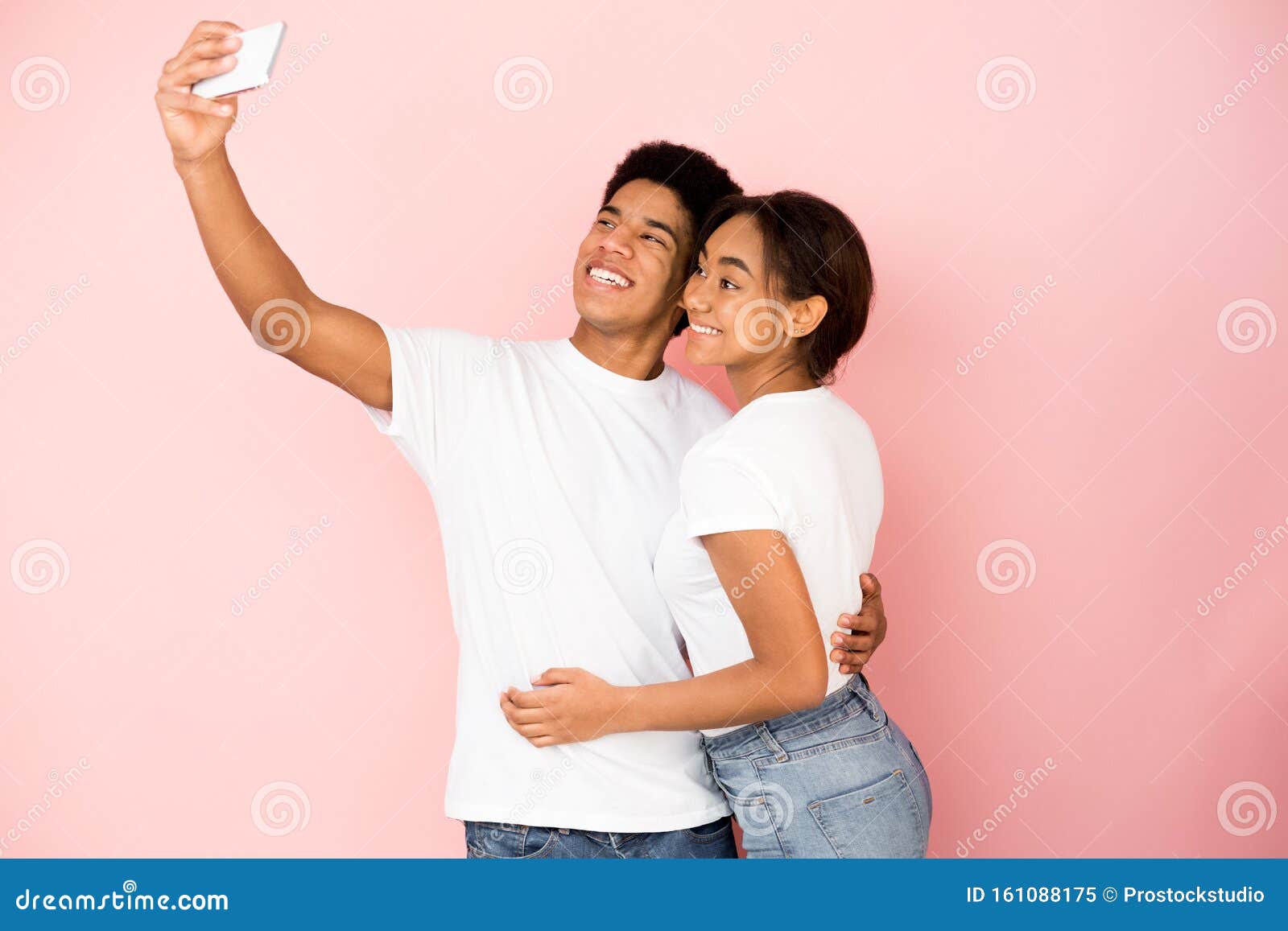 Teen Couple In Love Making Selfie On Smartphone Stock Image Im