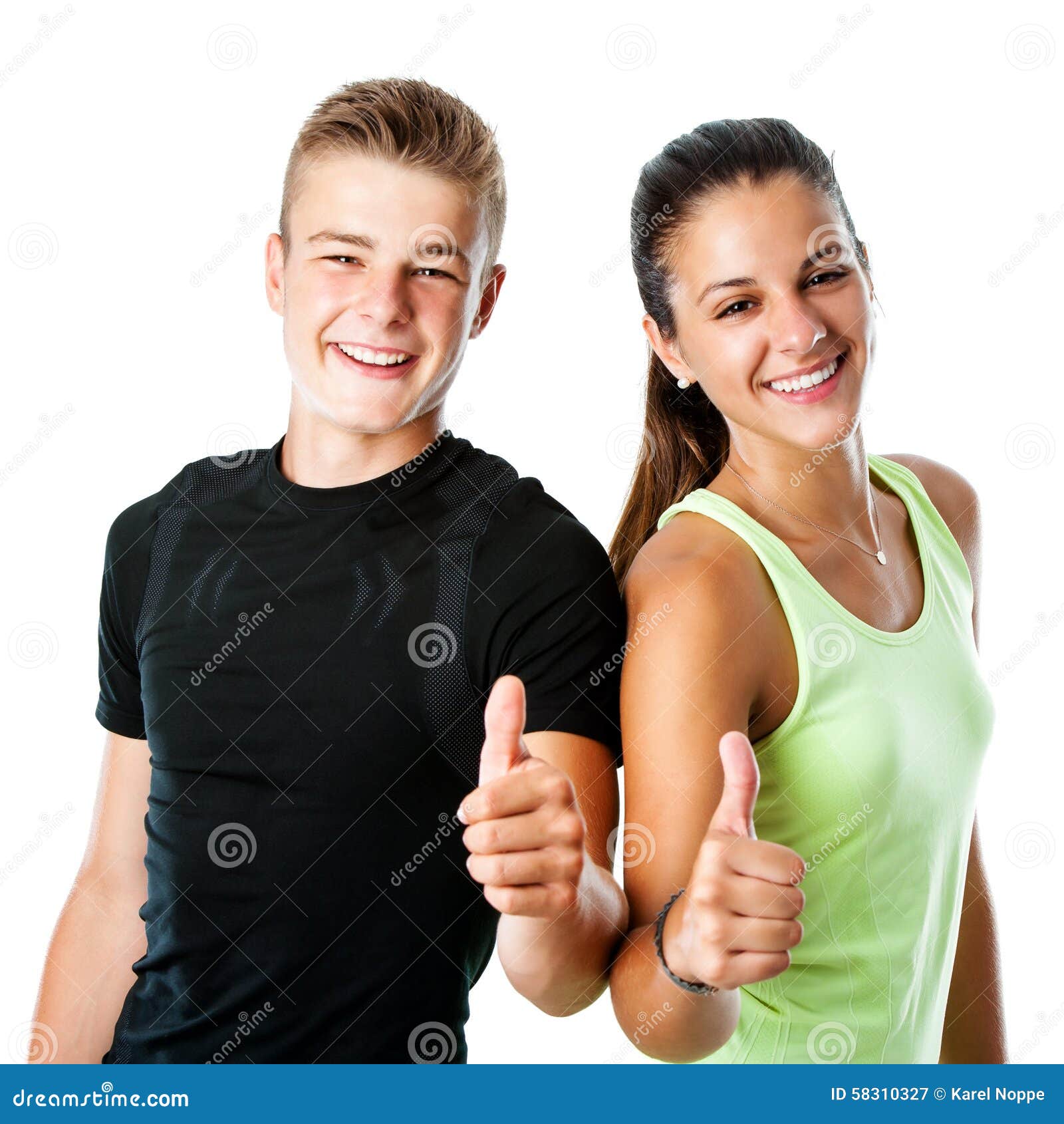 Teen Fitness Couple Doing Thumbs Up Stock Image I