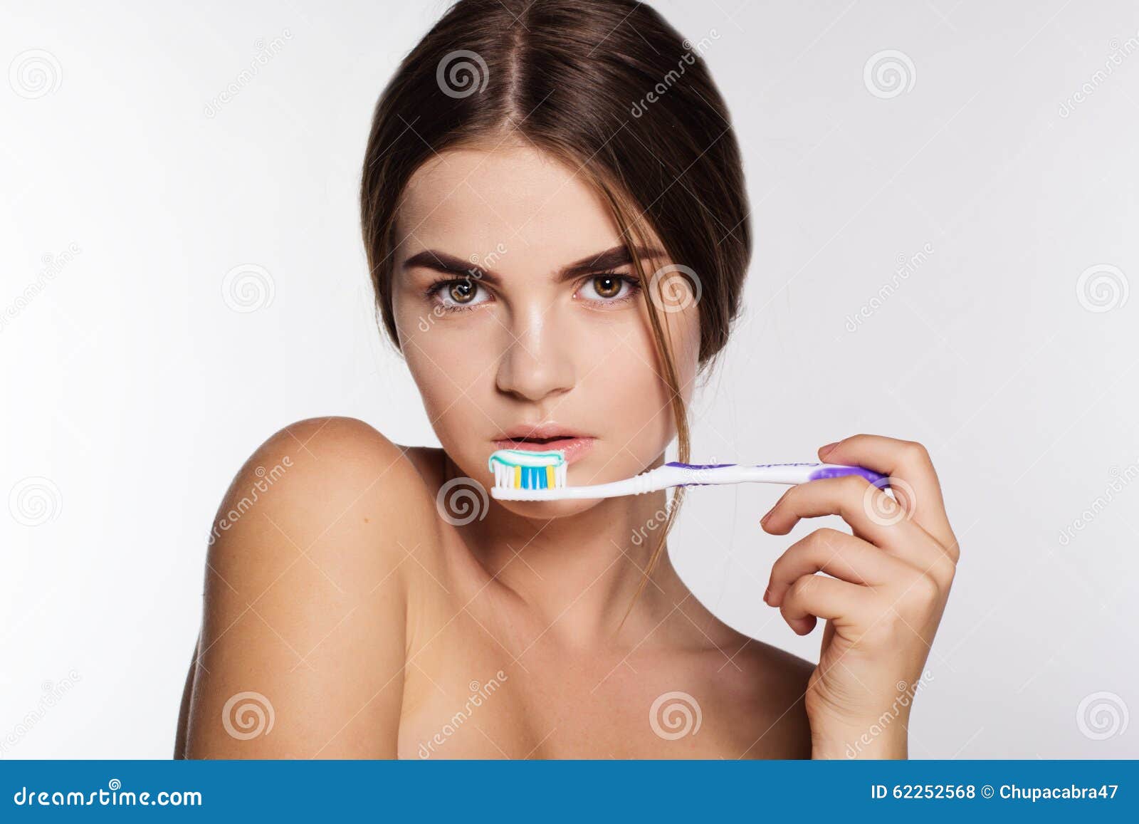 Teen Girl Is Holding Toothbrush With Dentifrice Stock Photo Image Of