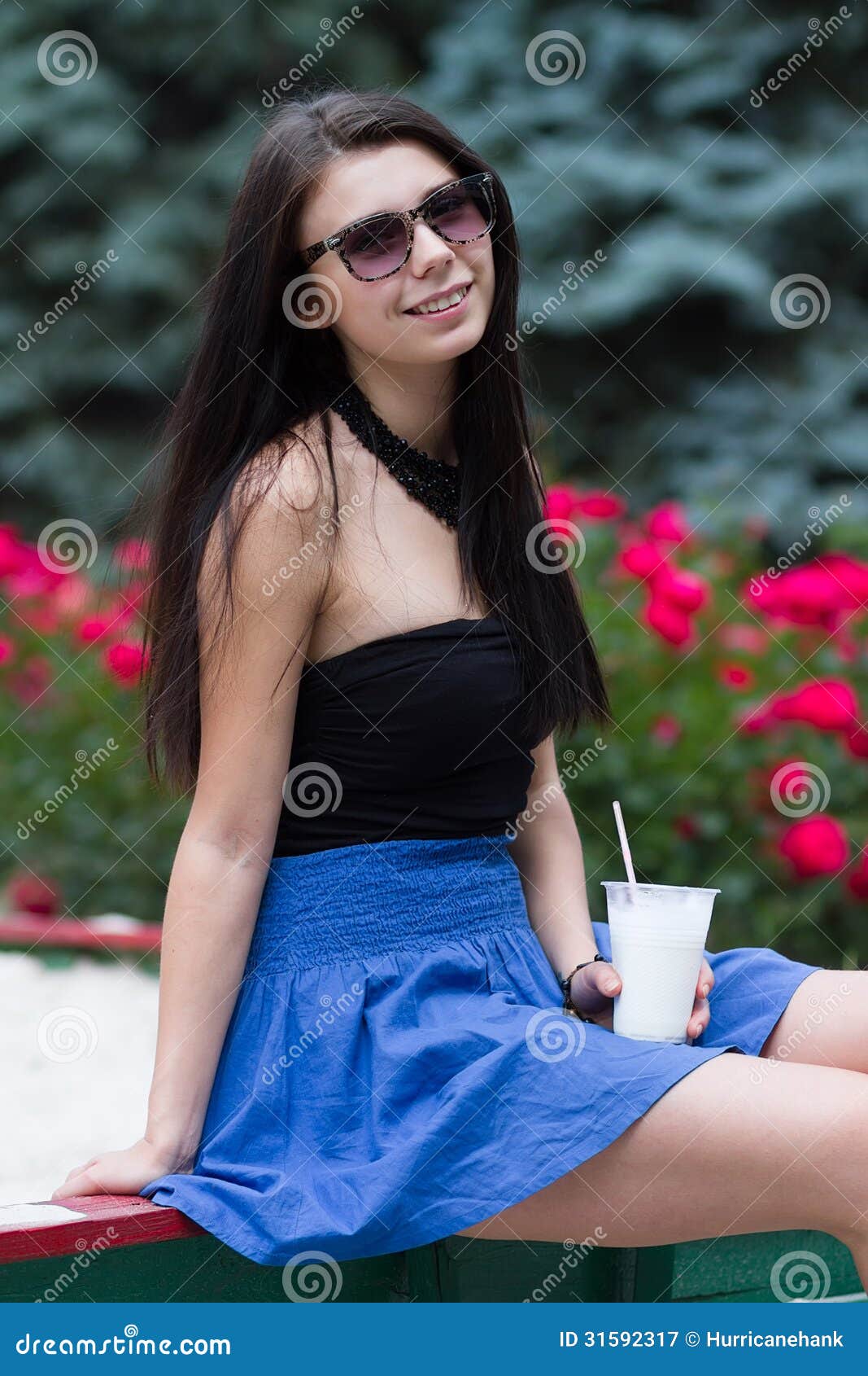 Teen Girl With A Milkshake On Summer Day Stock Ima