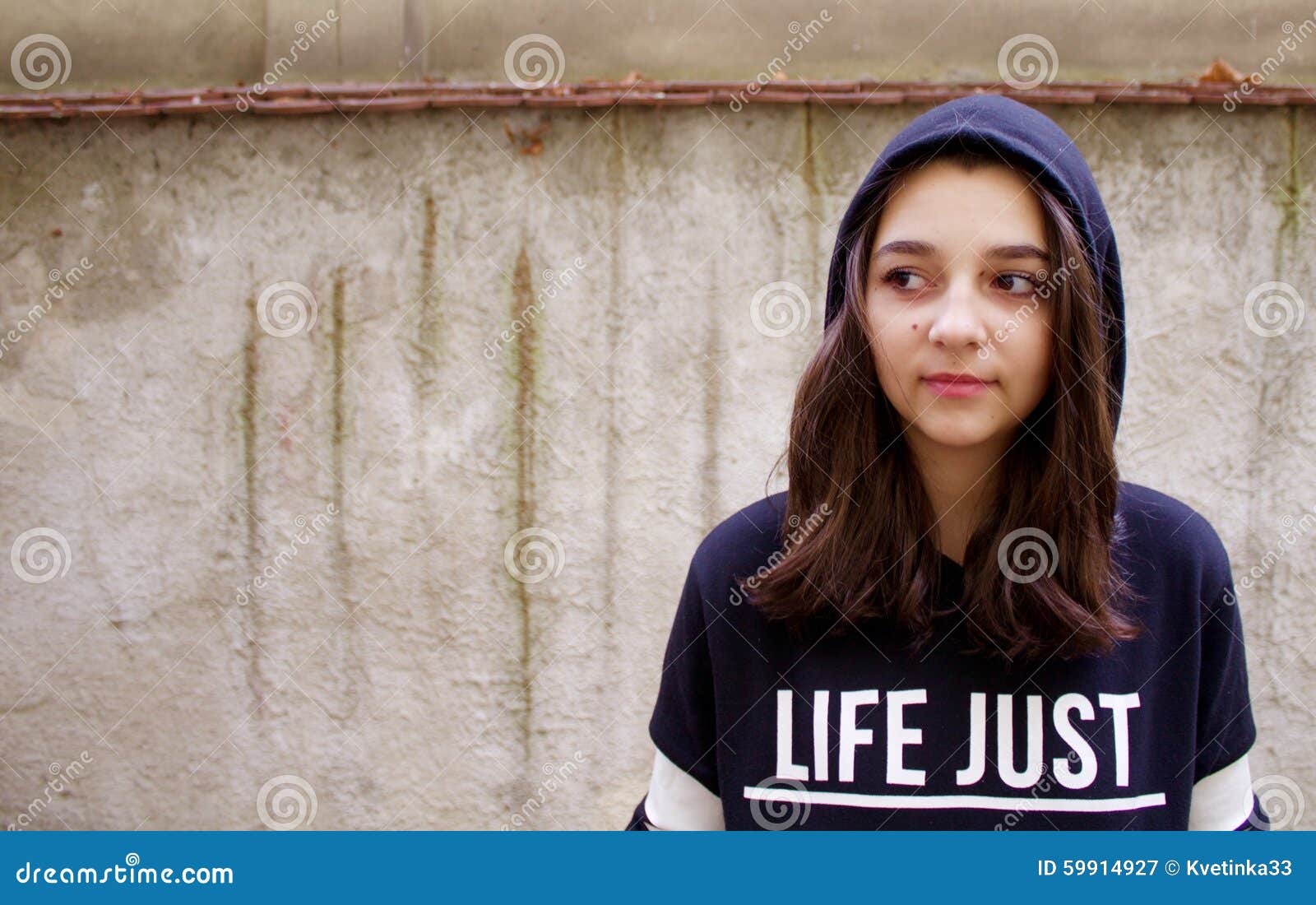 Teen Girl Portrait With A Hood Stock Image Image Of Leaning Teenegar 59914927