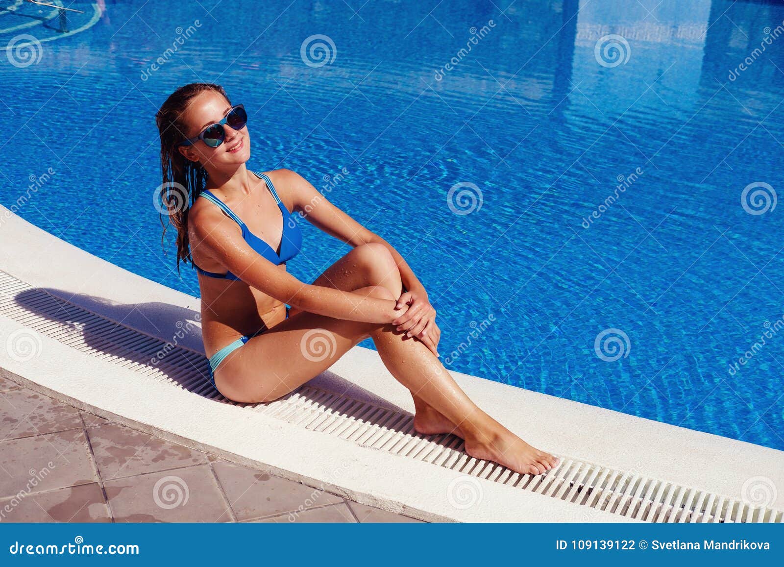 Teen Girl Relaxing Near Swimming Pool Stock Photo - Image of