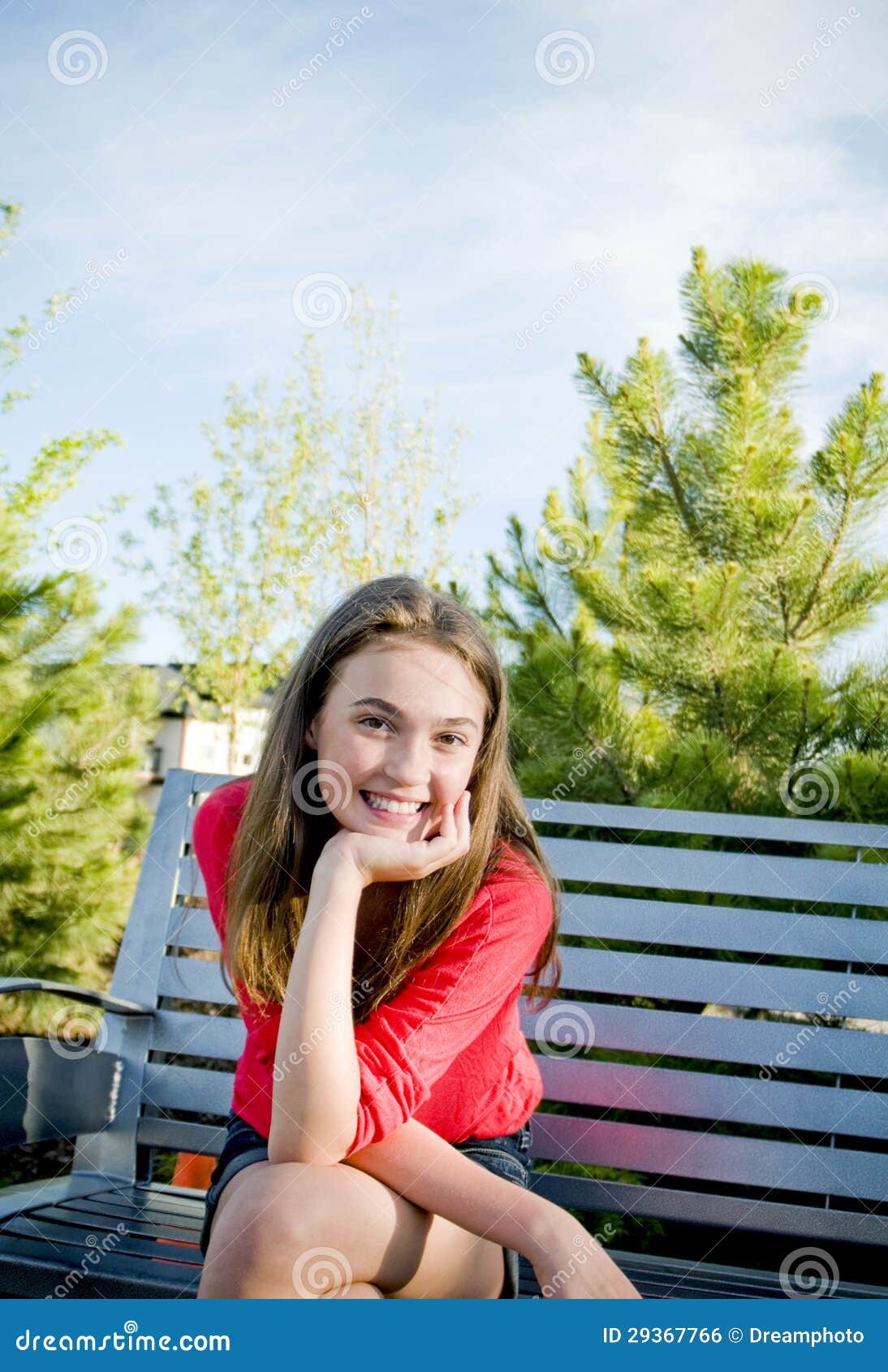 Teen Girl Sitting Smiling Outside Stock Photo Image Of Teen Br