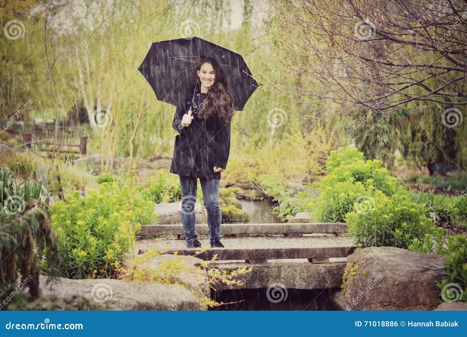 Teen Girl with Umbrella in Rain Stock Photo - Image of caucasian, hair ...