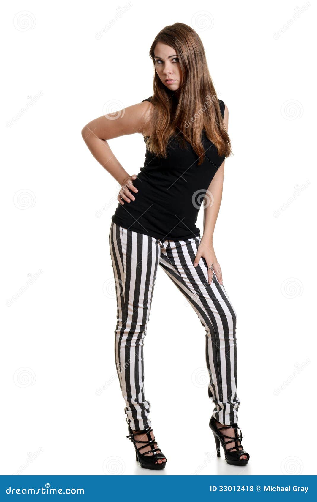 Teen Girl Wearing Black White Stripe Pants Stock Photo - Image of relaxing,  black: 33012418