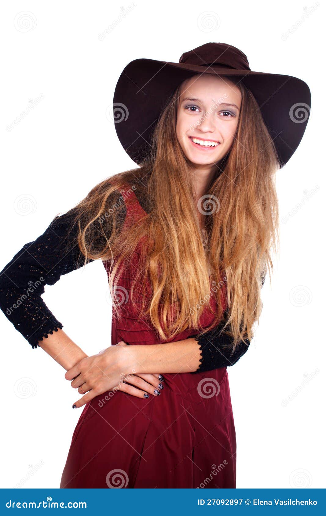 Teen Girl Wearing Dark Brimmy Hat Stock Image I