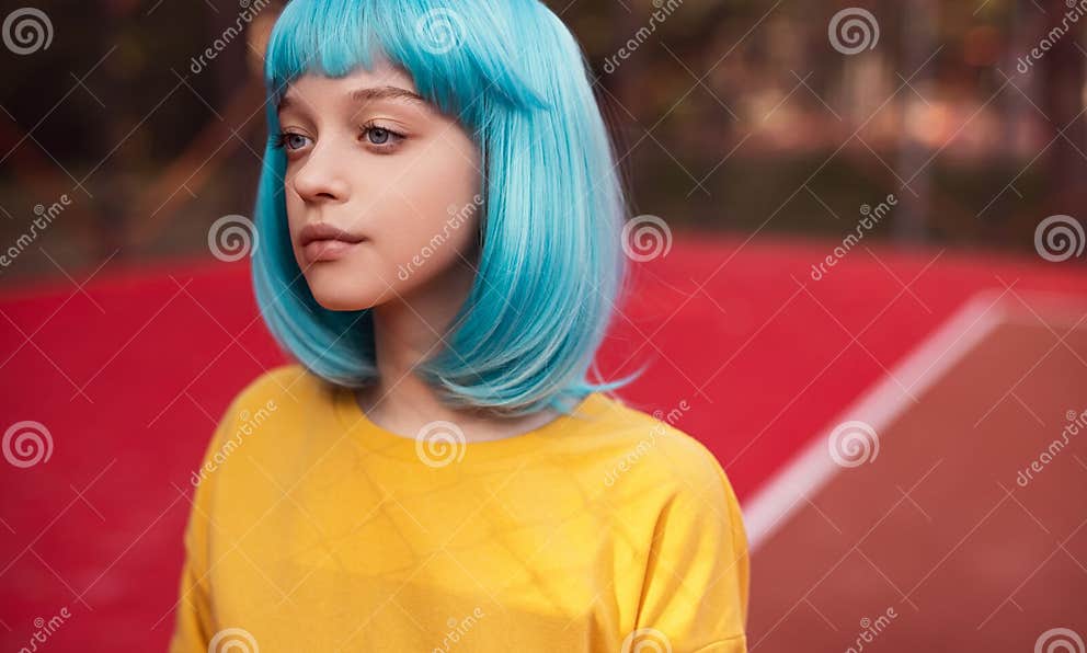 blue hair teen on hot footjob