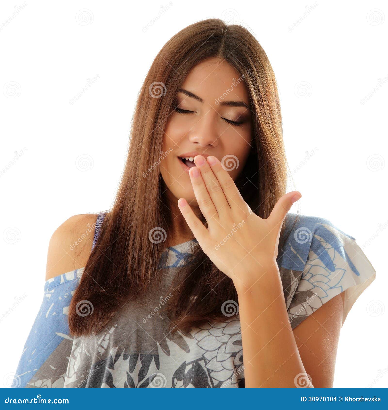 Teen Girl Yawns Isolated on White Stock Photo - Image of expression ...