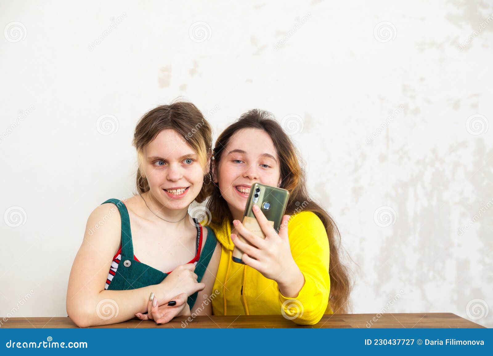 Teen Girlfriends Taking Selfies on Smartphone Stock Image - Image of ...