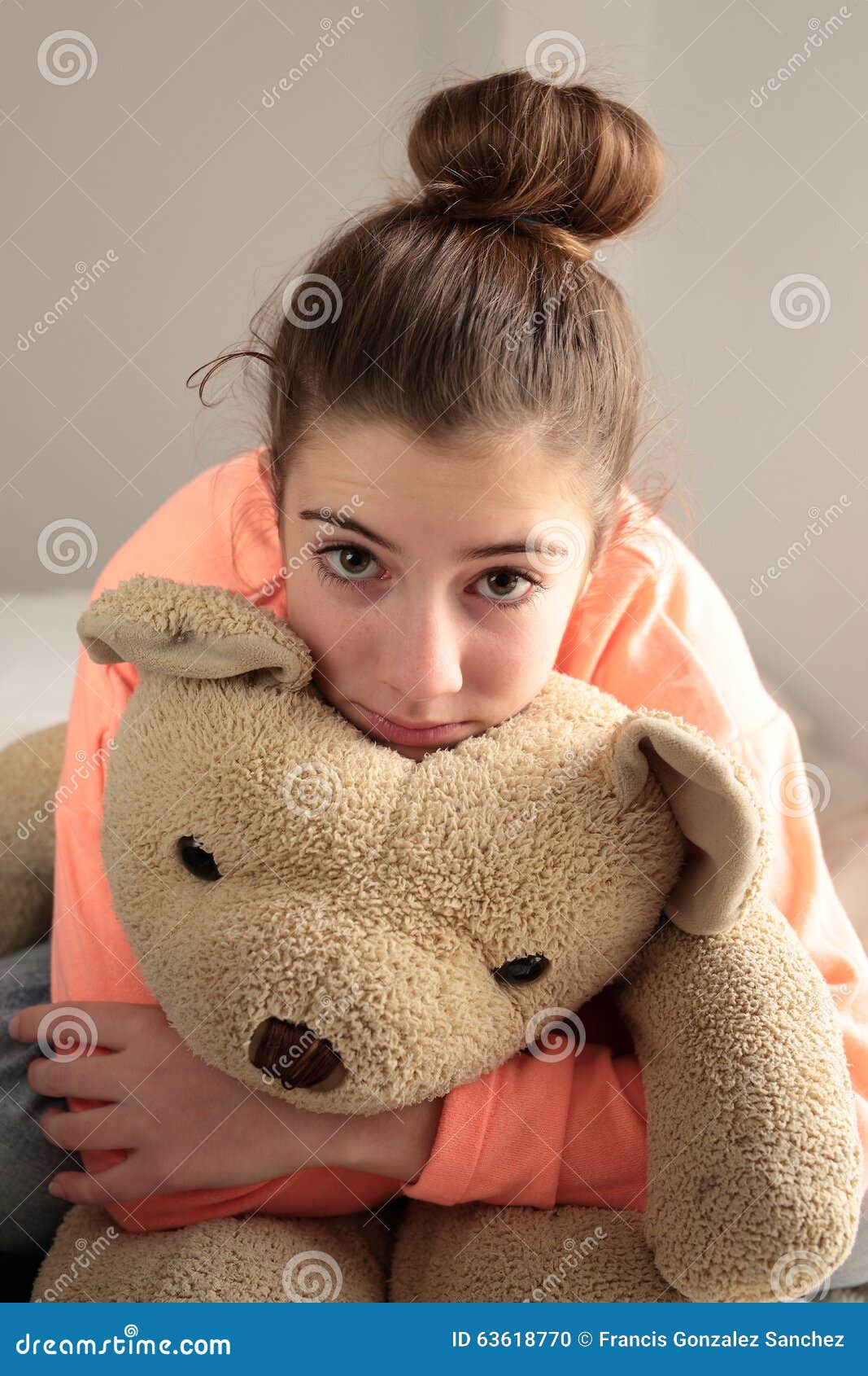 Teen Hugging Her Teddy Bear Stock Photo Image of love 