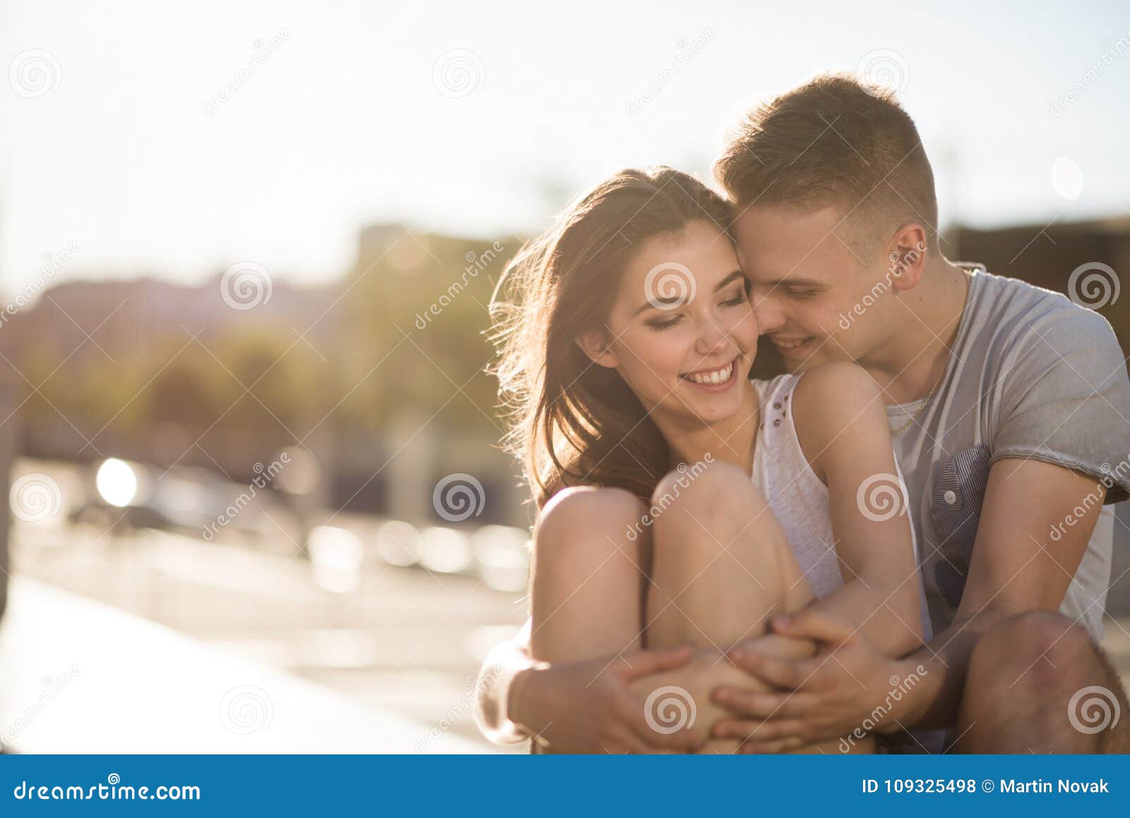 Teen Love Couple Hugging Outside Stock Photo - Image of outdoor ...