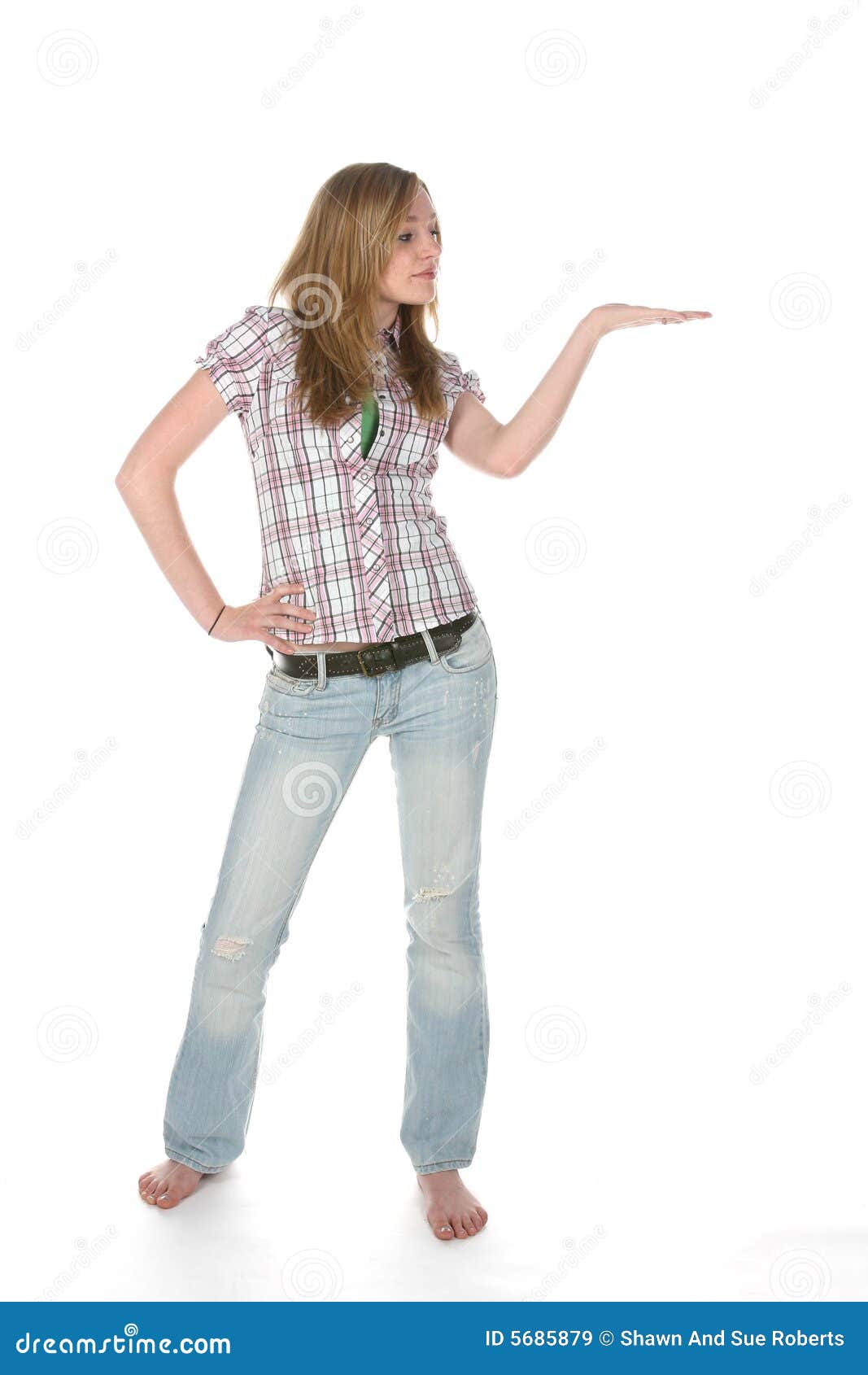 Teen with Palm Up for Product Placement Stock Image - Image of young