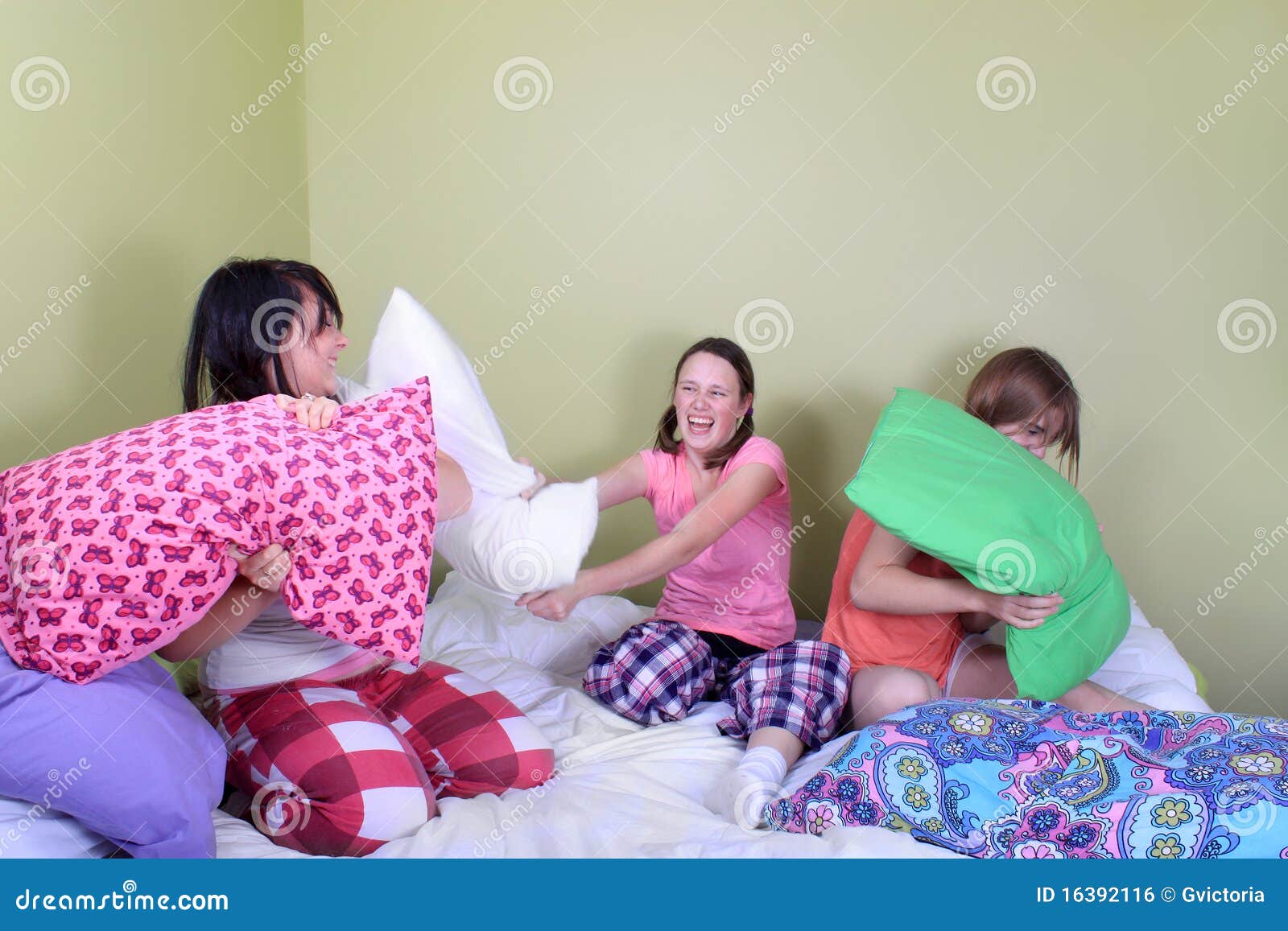 Teen Pillow Fight Stock Photo Image Of Sixteen Bedroom 16392116