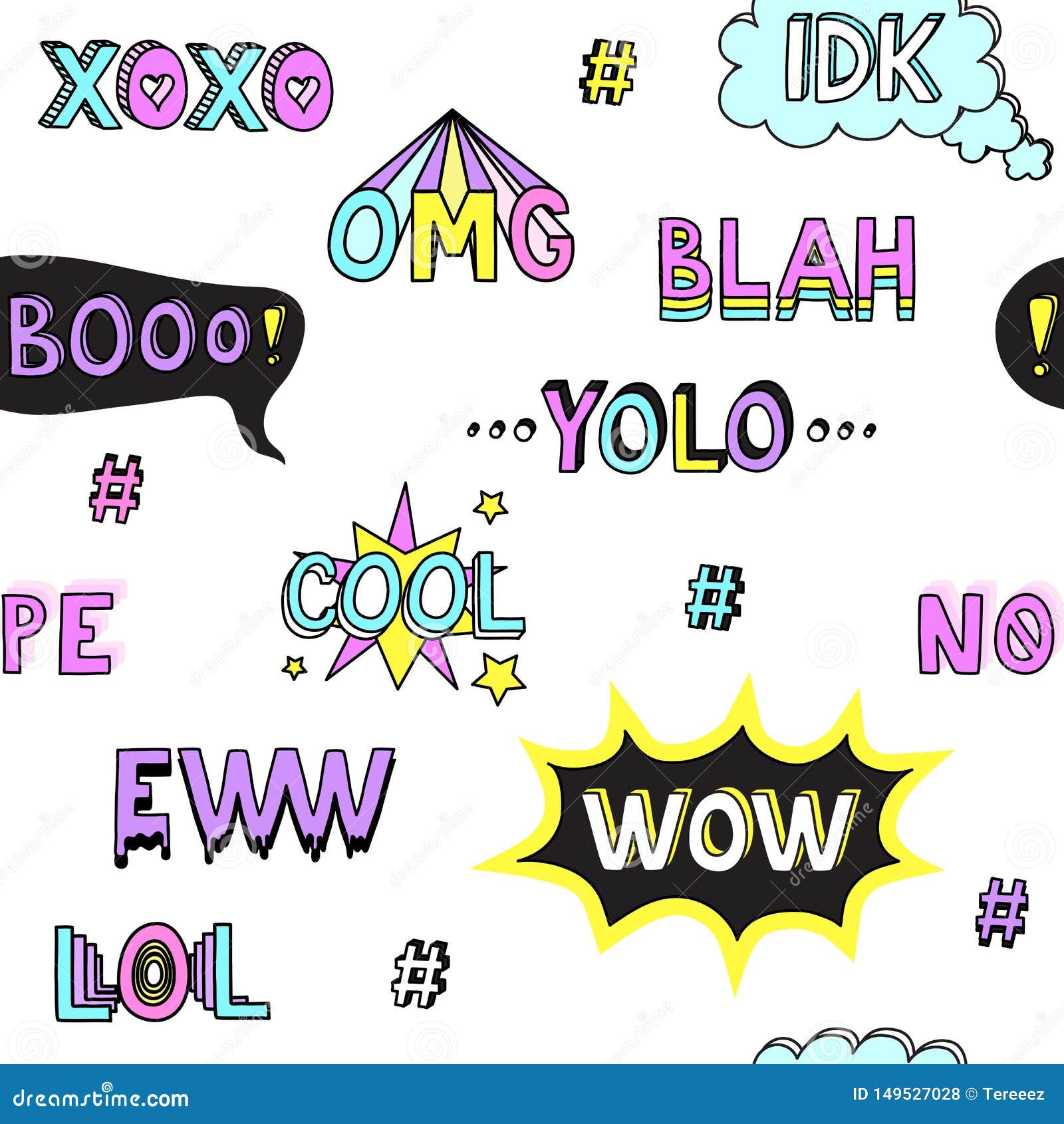 teen slang words cool seamless pattern