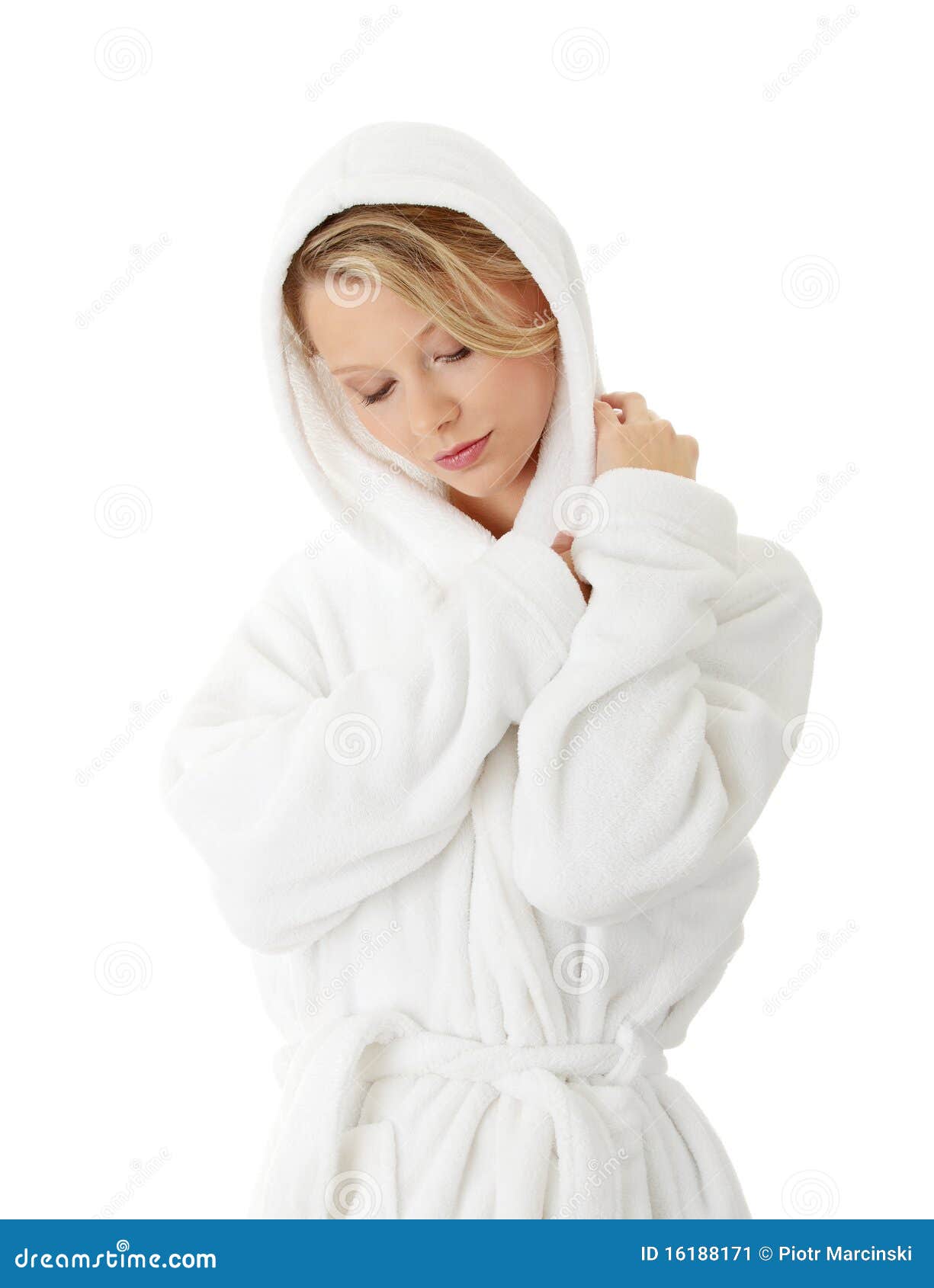 Teen woman in bathrobe stock image. Image of looking 16188171