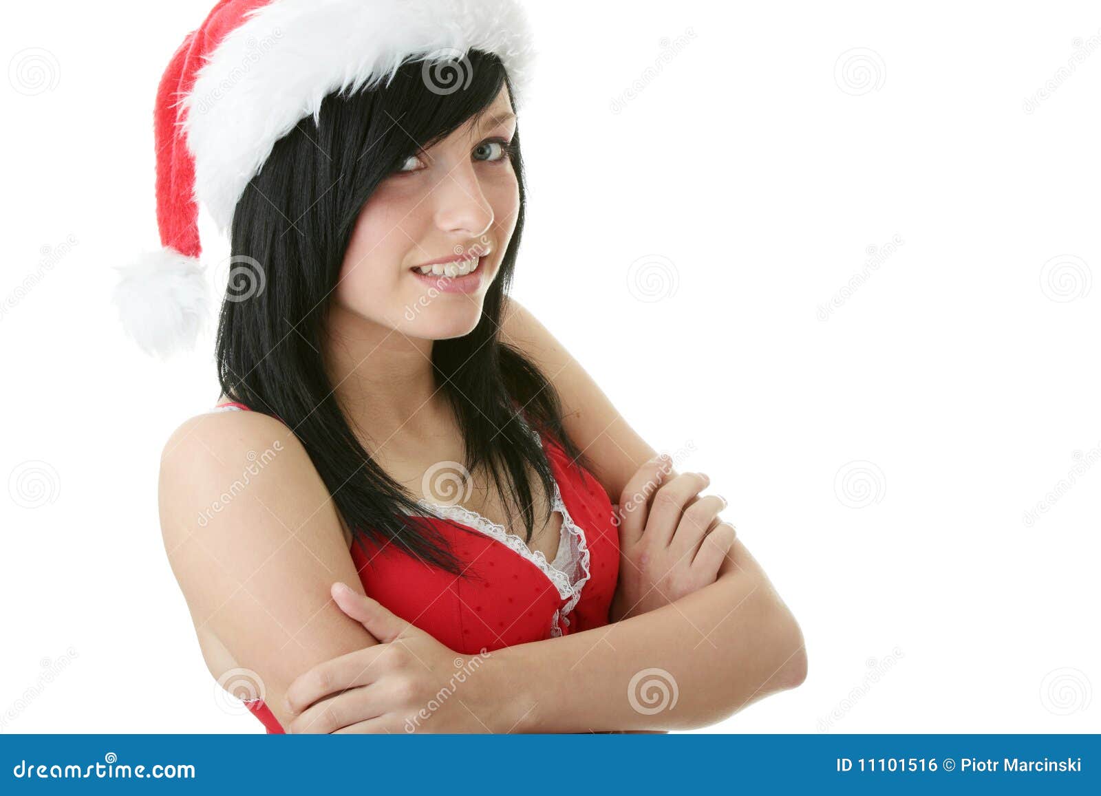 Teen Woman Wearing Santa Hat Stock Photo Image Of