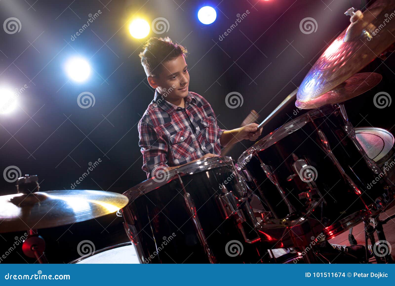 Teenage Boy Behind Drum Kit Stock Photo Image of kids, caucasian