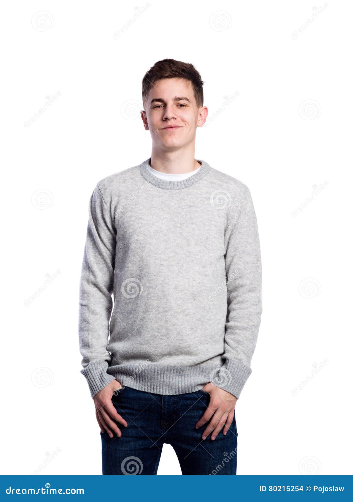 Teenage Boy in Jeans and Sweater. Studio Shot, Isolated. Stock Photo ...