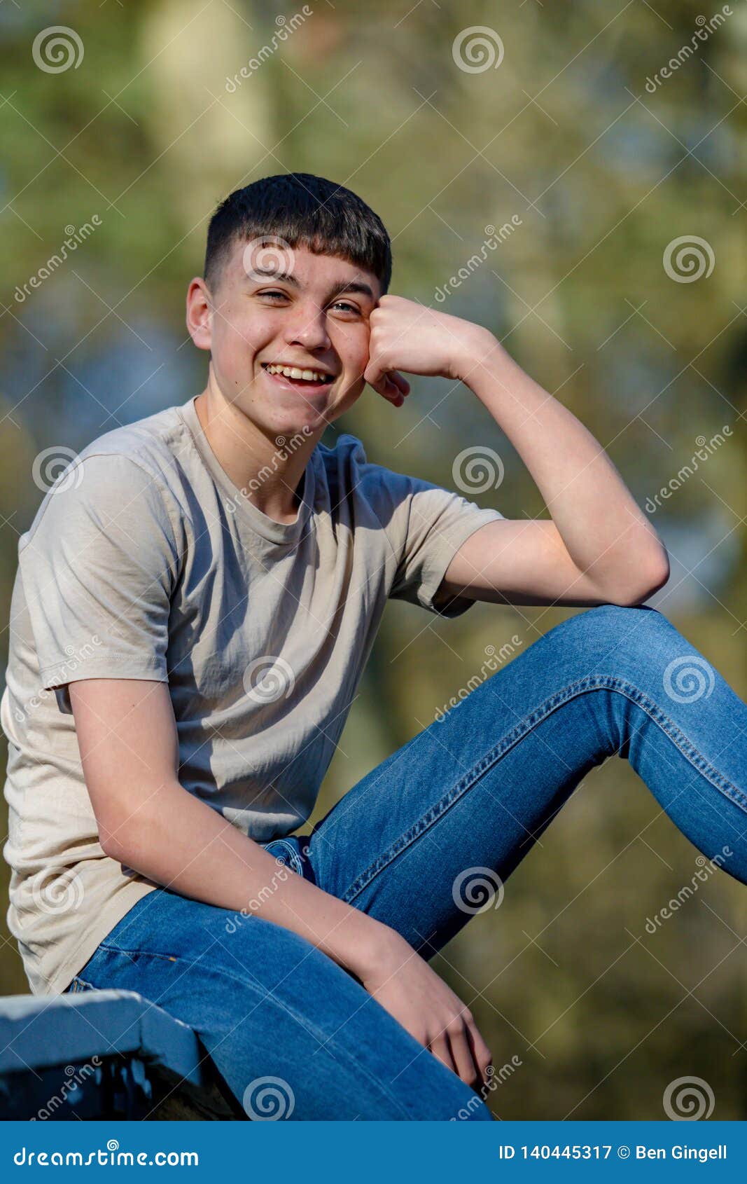 Teenage Boy Outside on a Bright Spring Day Stock Image - Image of tree ...