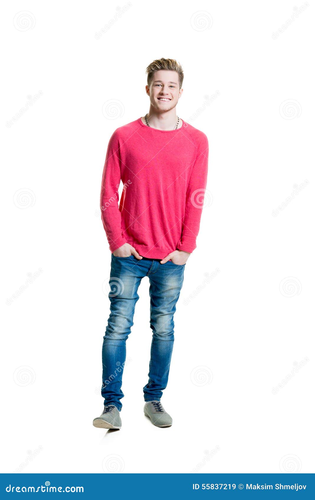 Teenage Boy in a Pink Shirt and Jeans Stock Image - Image of school ...