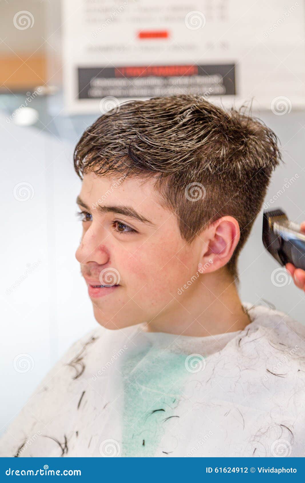 Teenage Boy Sitting at the Hairdresser Salon for a Haircut Stock Photo -  Image of care, scissors: 61624912