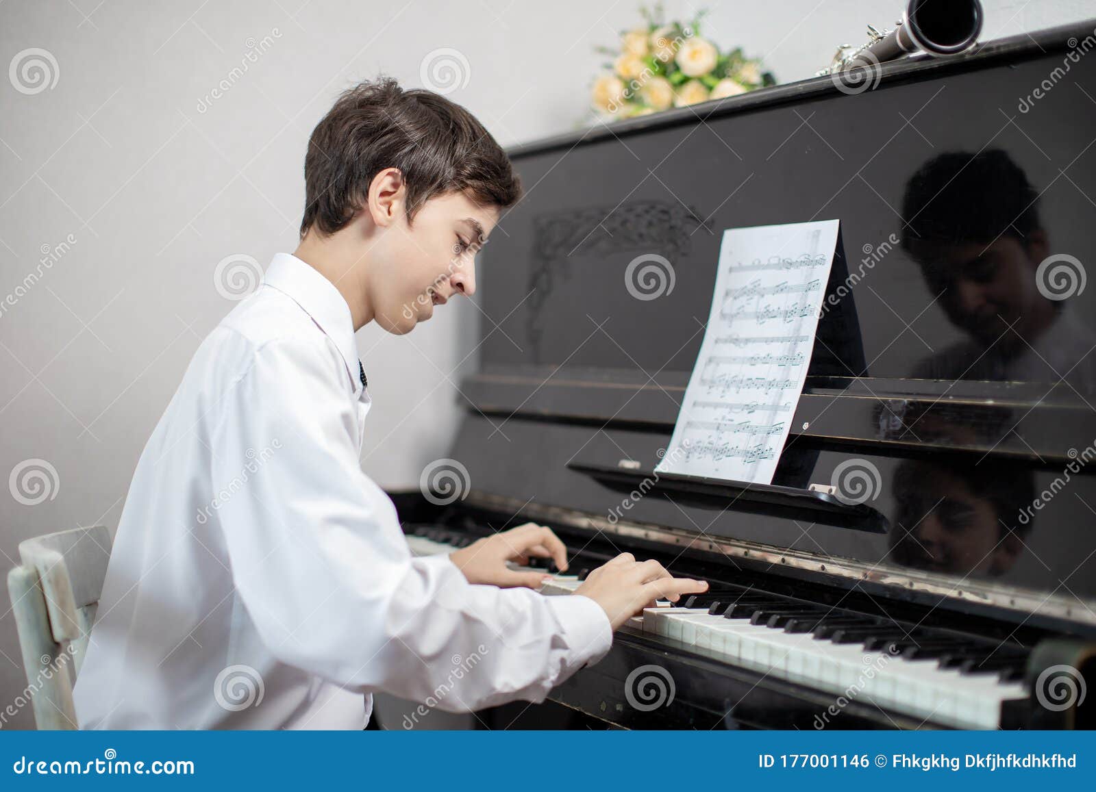 Teenage Boys Play Piano in Class or at Home . Stock Photo - Image of