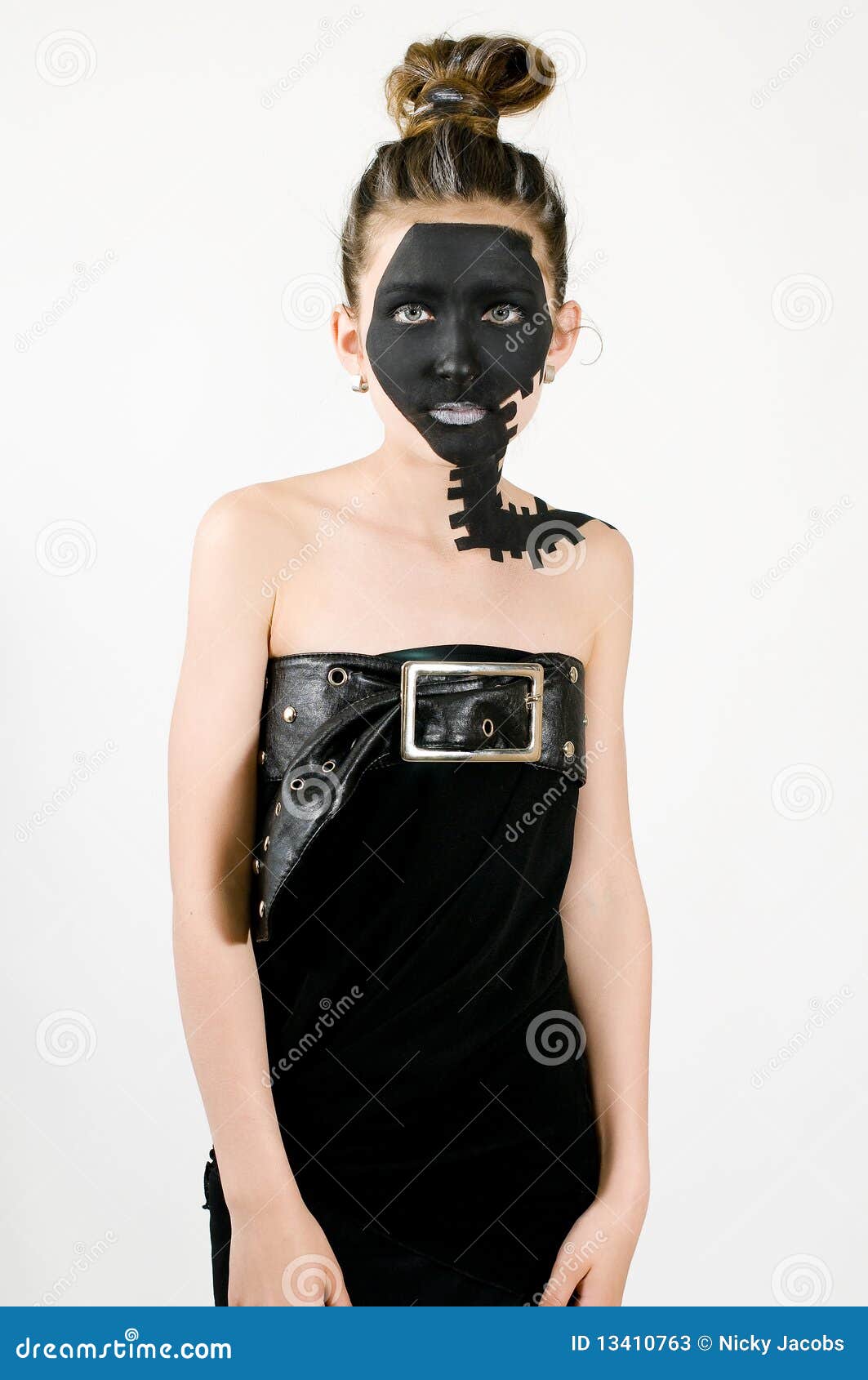 Teenage Fashion Girl Painted Black Face Stock Image 