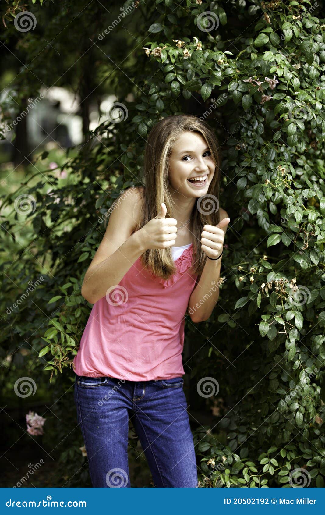 Bautiful Blond Teenage Girl Alone In The Woods Stock Photo 