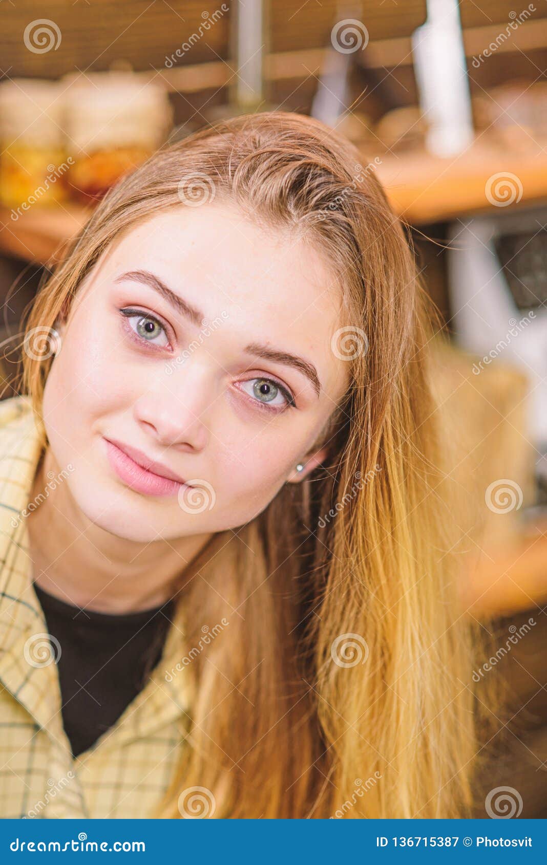 Teenage Girl With Beautiful Green Eyes And Full Lips