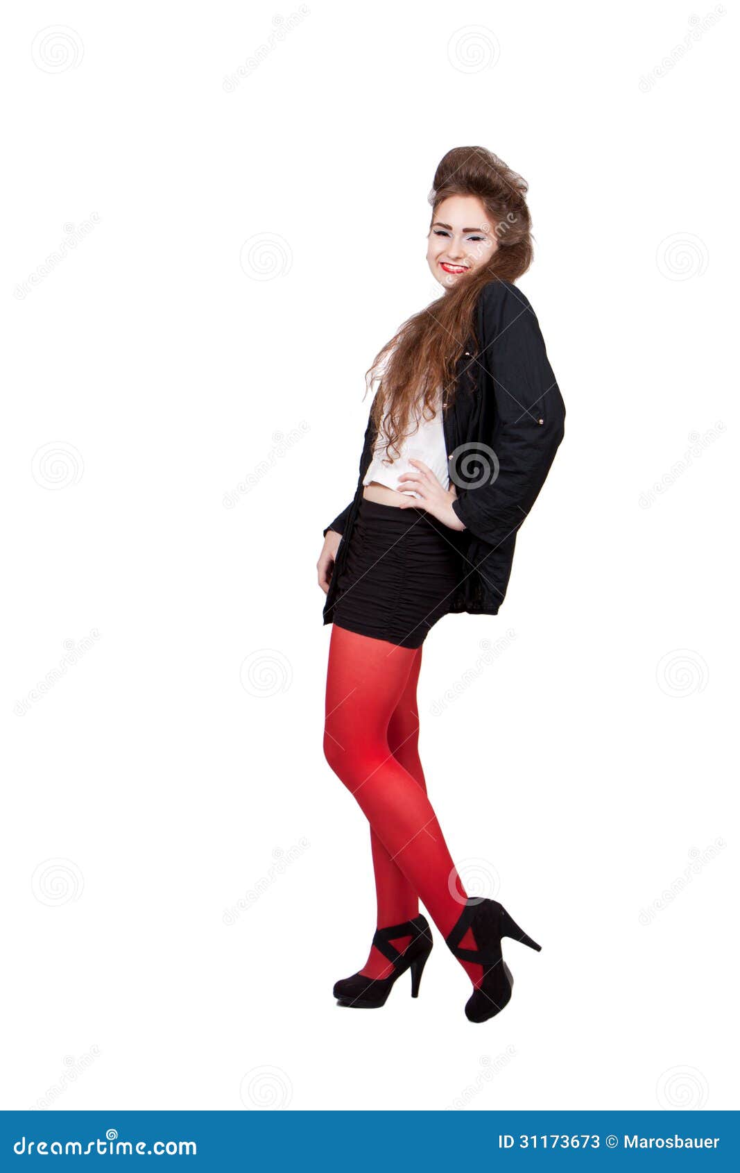 Teenage Girl in Black and Red Clothes Stock Image - Image of pretty ...