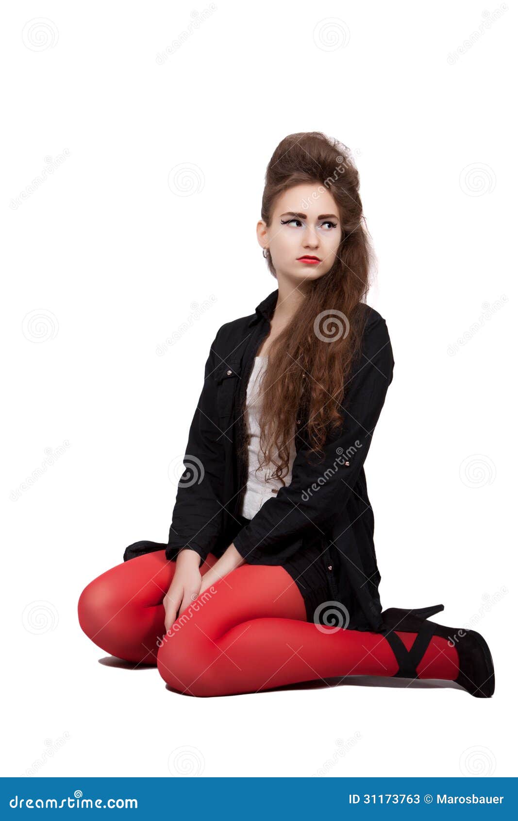 Teenage Girl in Black and Red Clothes Stock Image - Image of dark ...