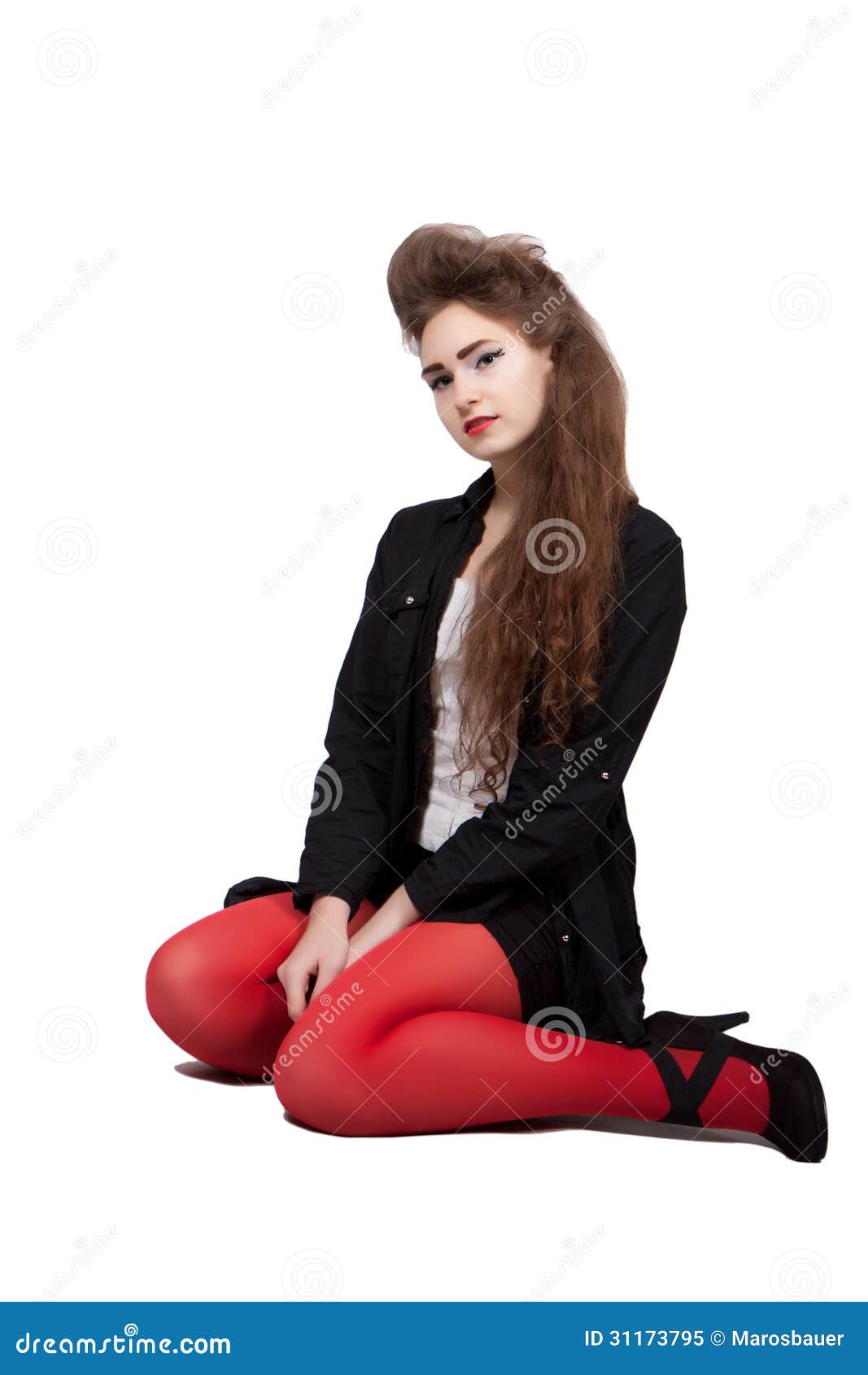 Teenage Girl In Black And Red Clothes Stock Image - Image of blond ...