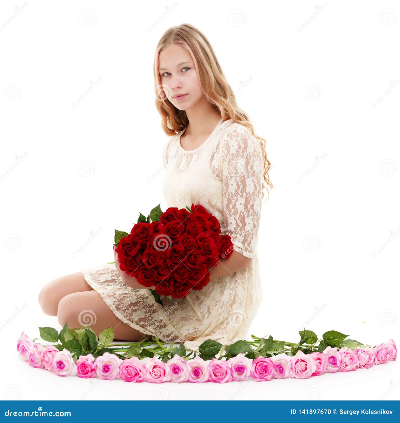 American teen girl with bouquet