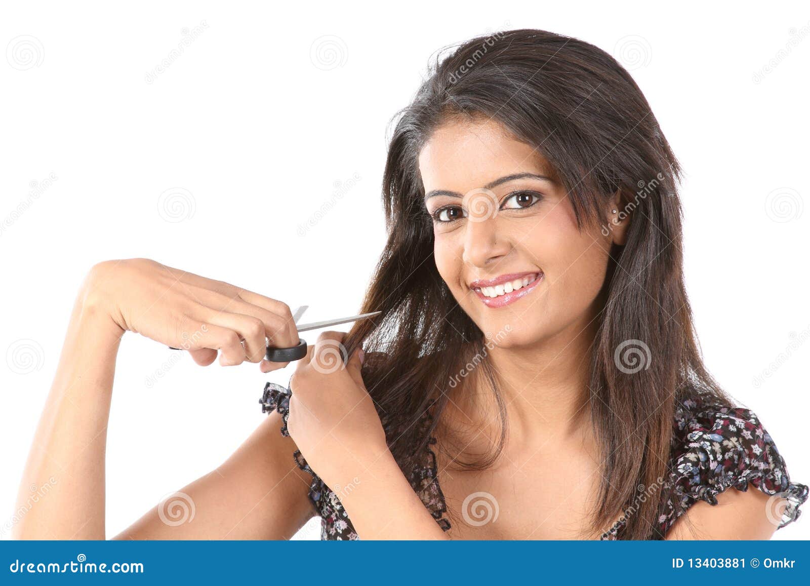 Teenage Girl Cutting Her Hair with Scissor Stock Image - Image of hair,  stylistic: 13403881