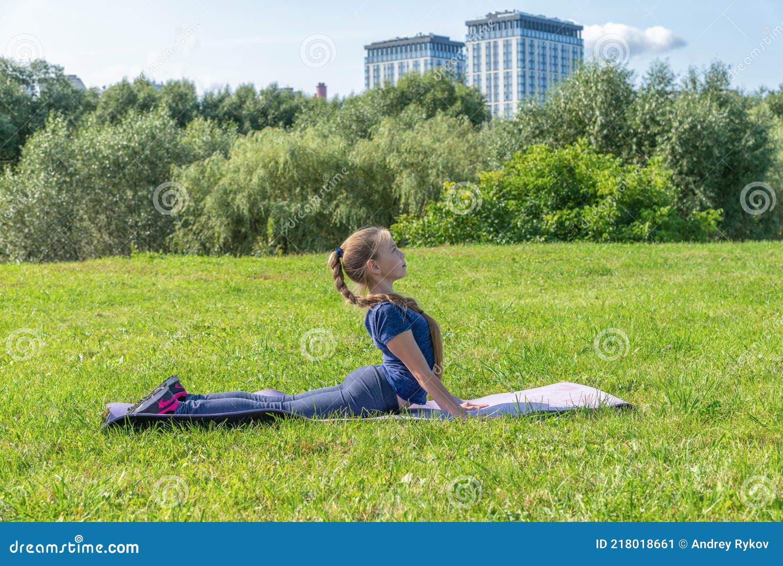 Teenage girl doing yoga stock image. Image of weekend - 218018661