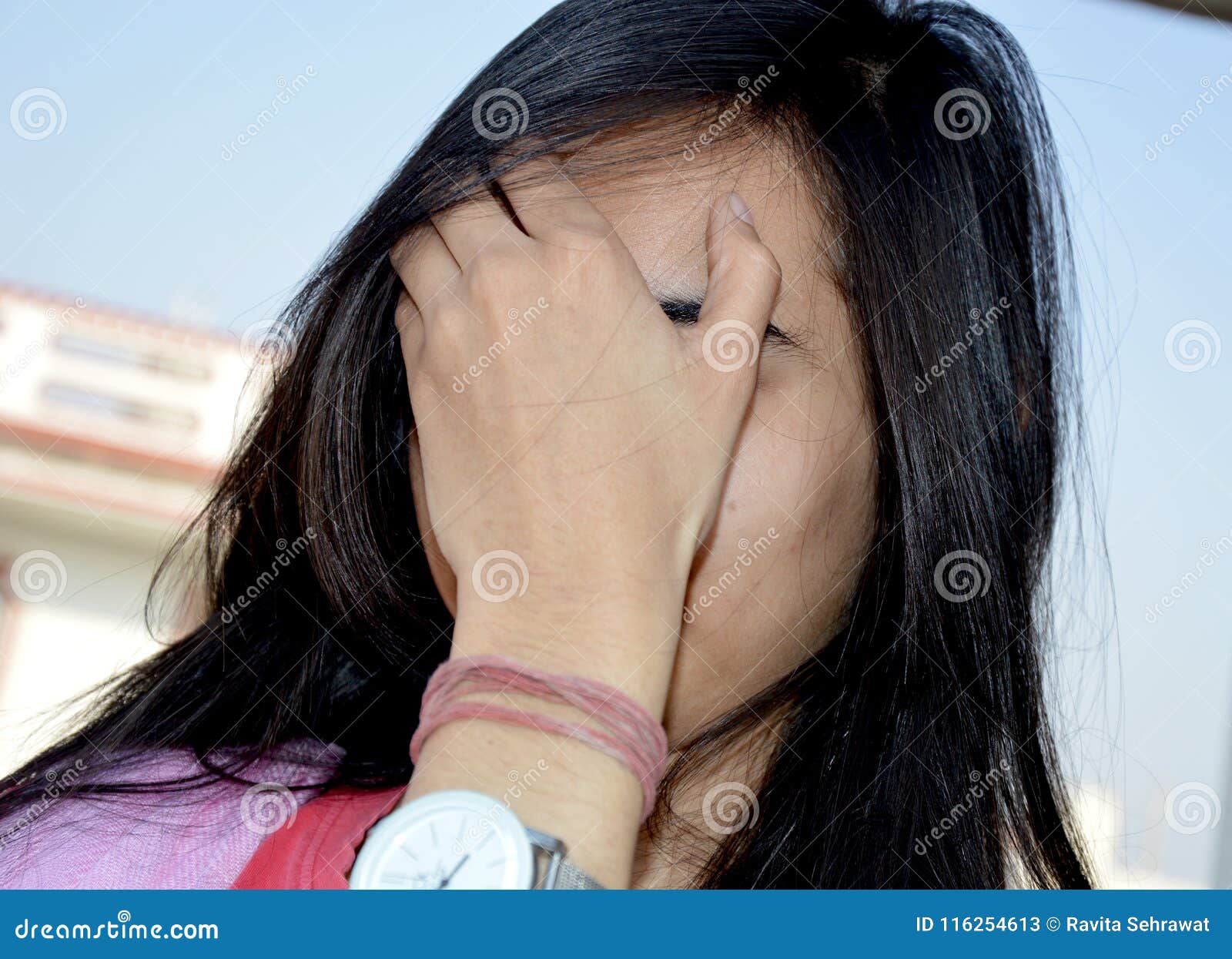 Hidden Face of Teenager Girl. Stock Image - Image of embarrassment ...