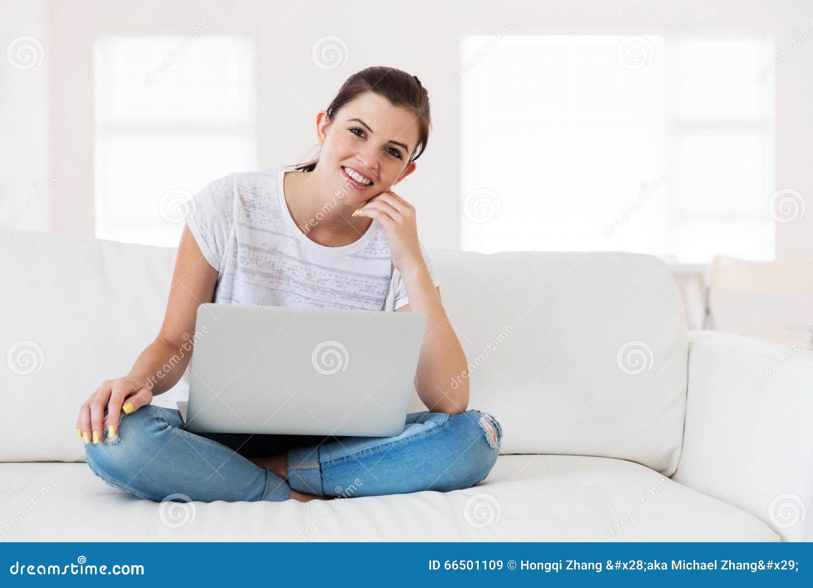 Teenage Girl Laptop Computer Stock Image - Image of cheerful, portrait ...