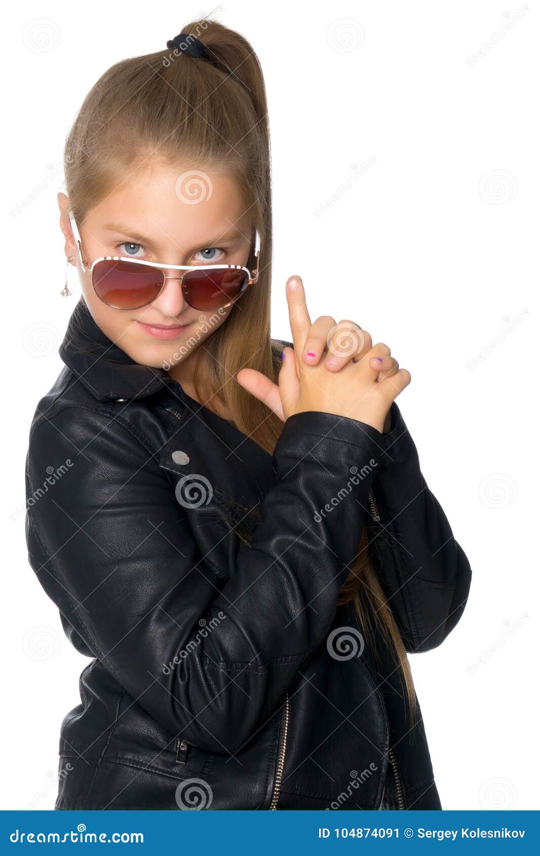 A Teenage Girl In A Leather Jacket And Jeans. Stock Image - Image of ...