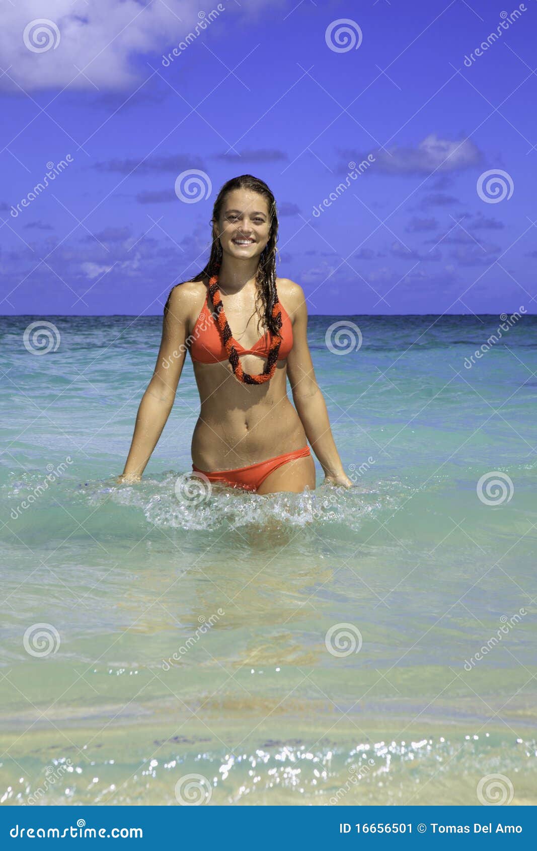 Teenage Girl in the Ocean in Hawaii Stock Image