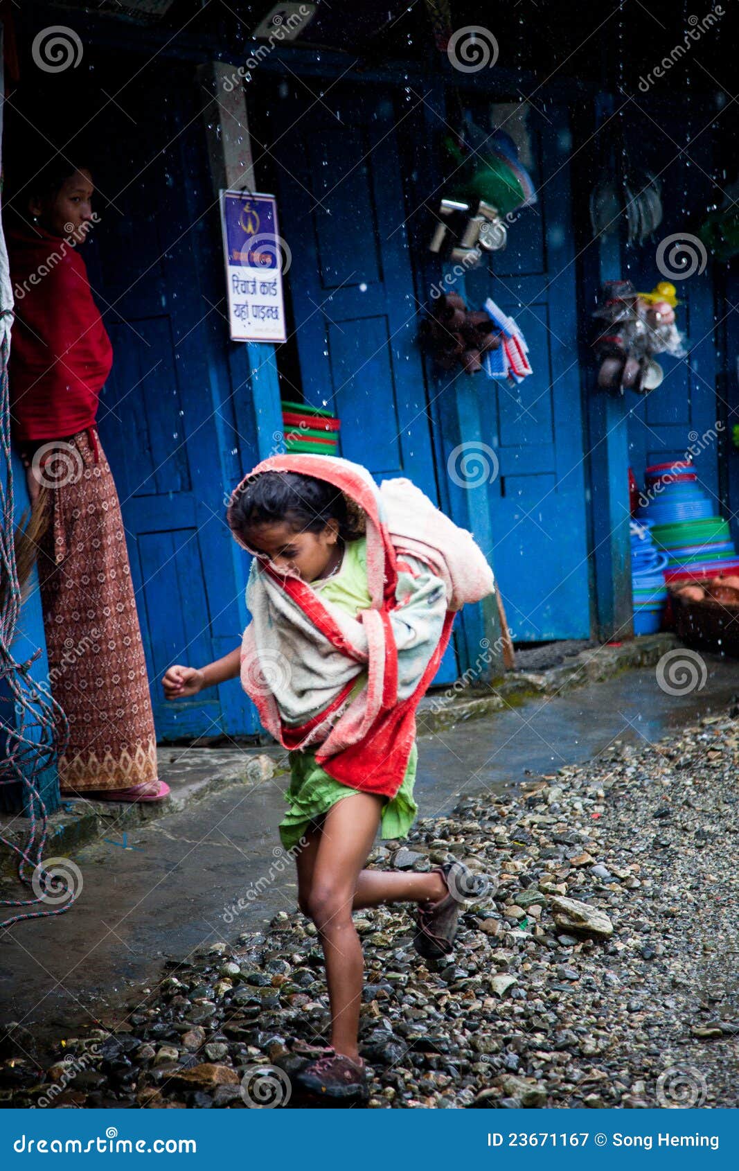Teenage girl running rain editorial photography. Image of extreme