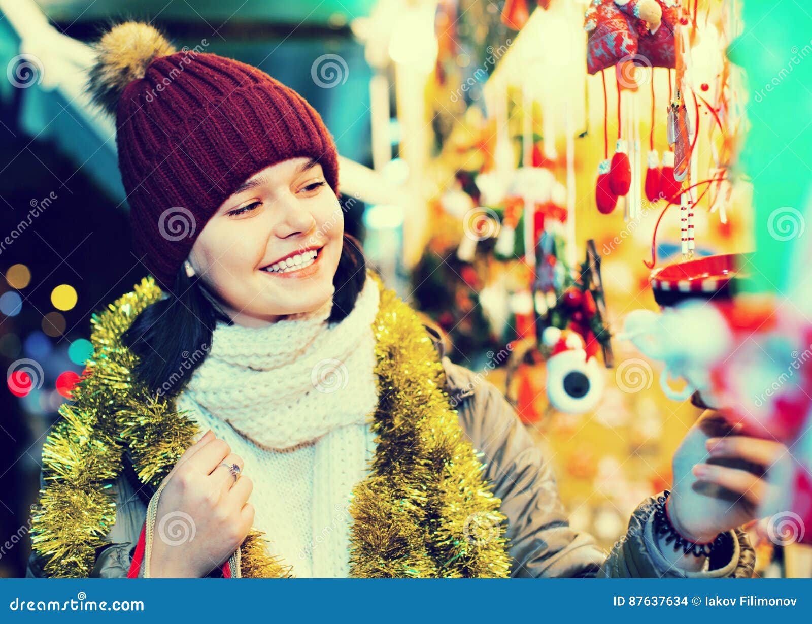 Teenage Girl Shopping at Festive Fair before Xmas Stock Photo - Image ...