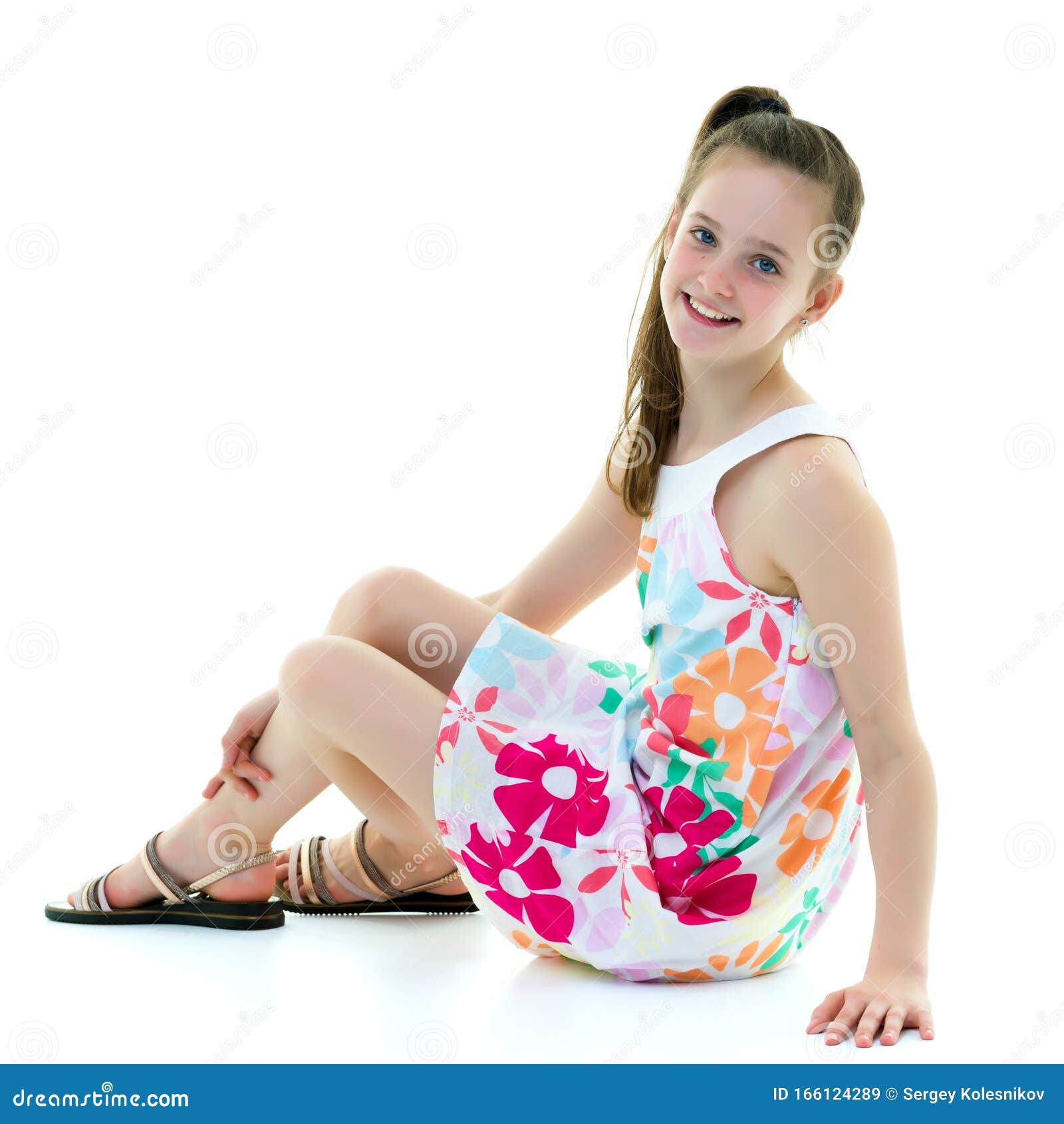 A Teenage Girl is Sitting on the Floor. Stock Image - Image of looking ...