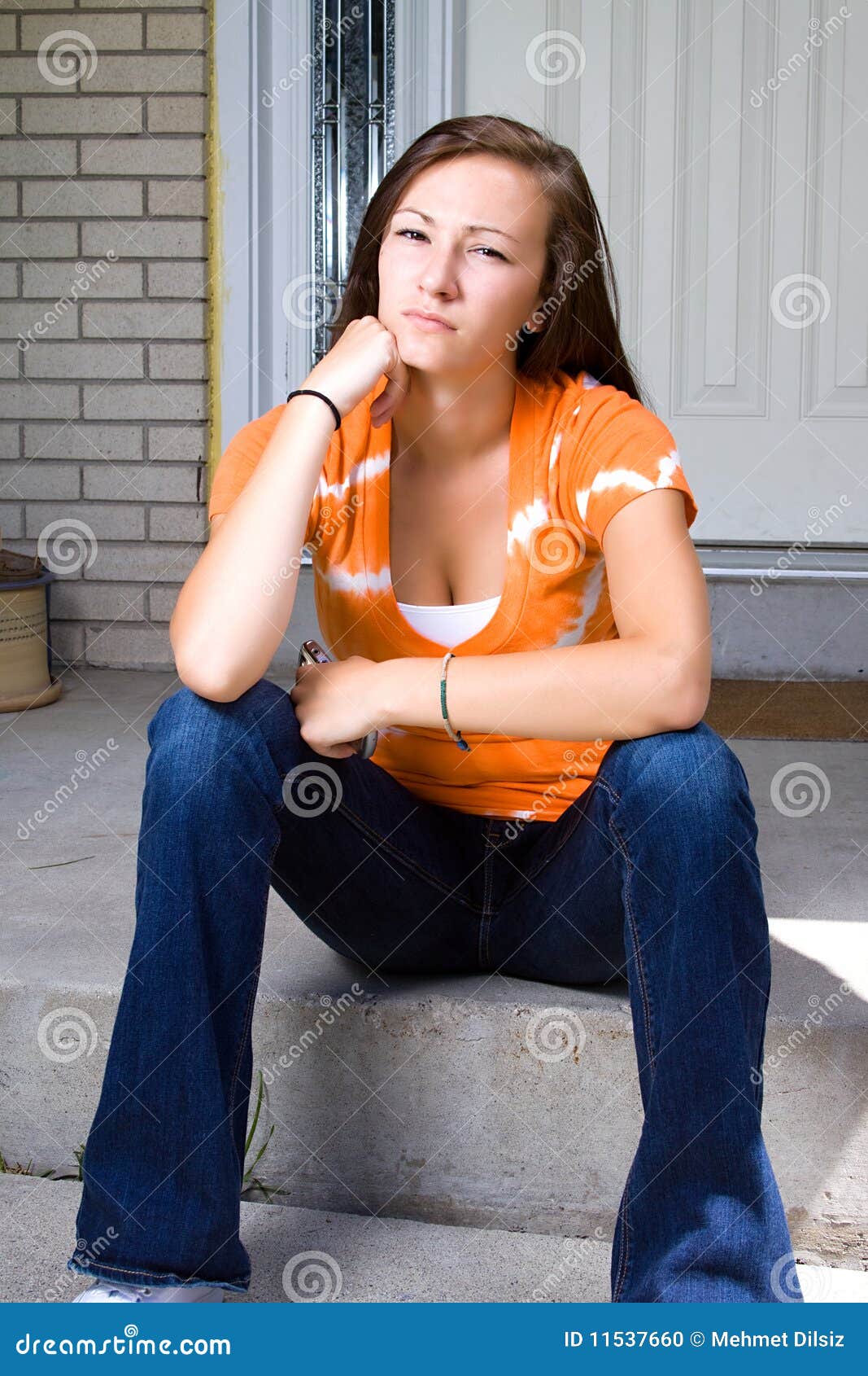 Teenage Girl Sitting Outside Stock Photo - Image of mobile, blond: 11537660