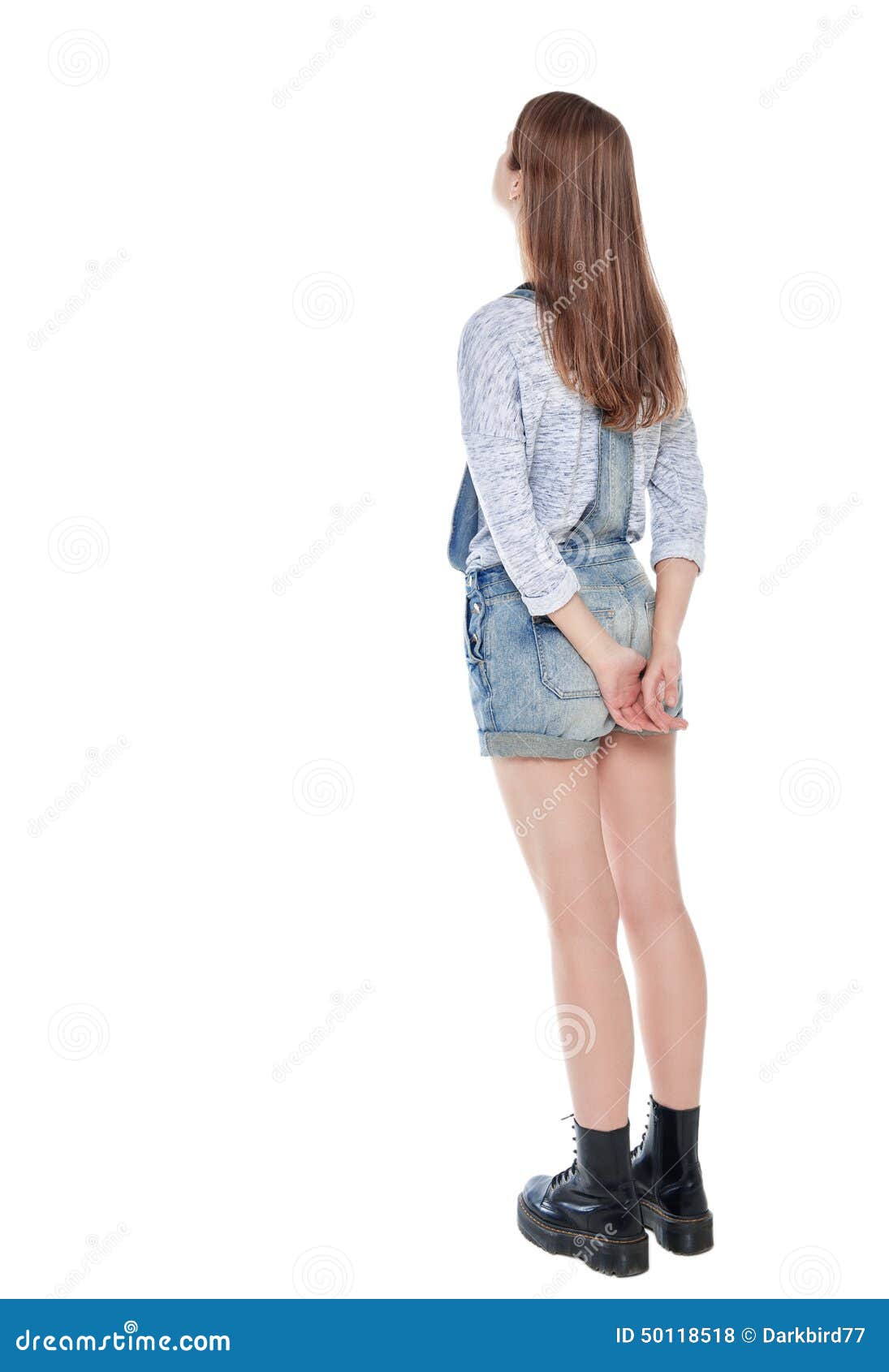 Free: Back View Photo of Woman in White T-shirt and Blue Jeans Posing In  Front of White Background - nohat.cc
