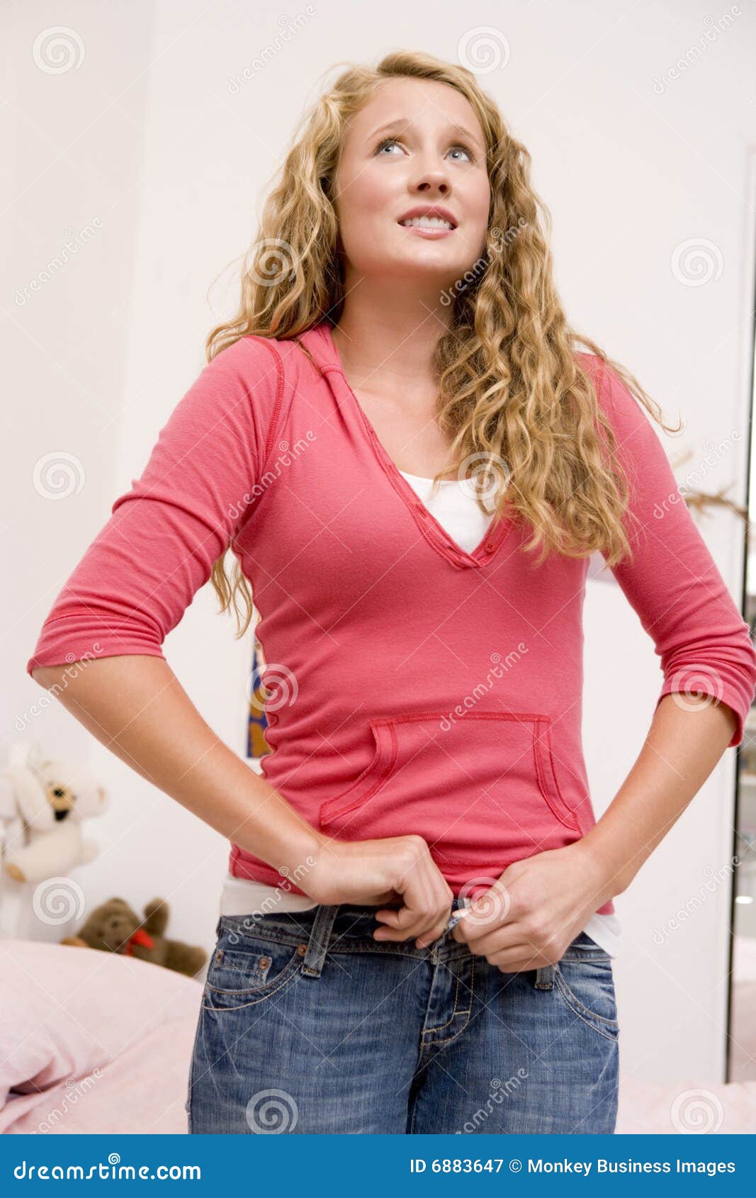 Teenage Girl Trying To Zip Up Her Denim Jeans Stock Image - Image of body,  conscious: 6883647